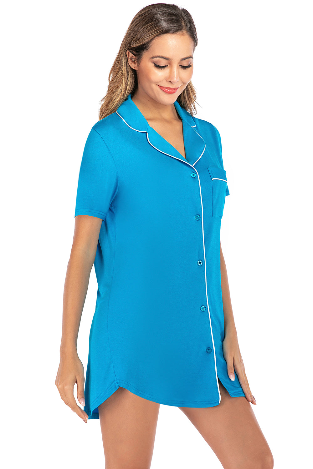 Contrast Piping Pocketed Short Sleeve Lounge Dress-TOPS / DRESSES-[Adult]-[Female]-2022 Online Blue Zone Planet