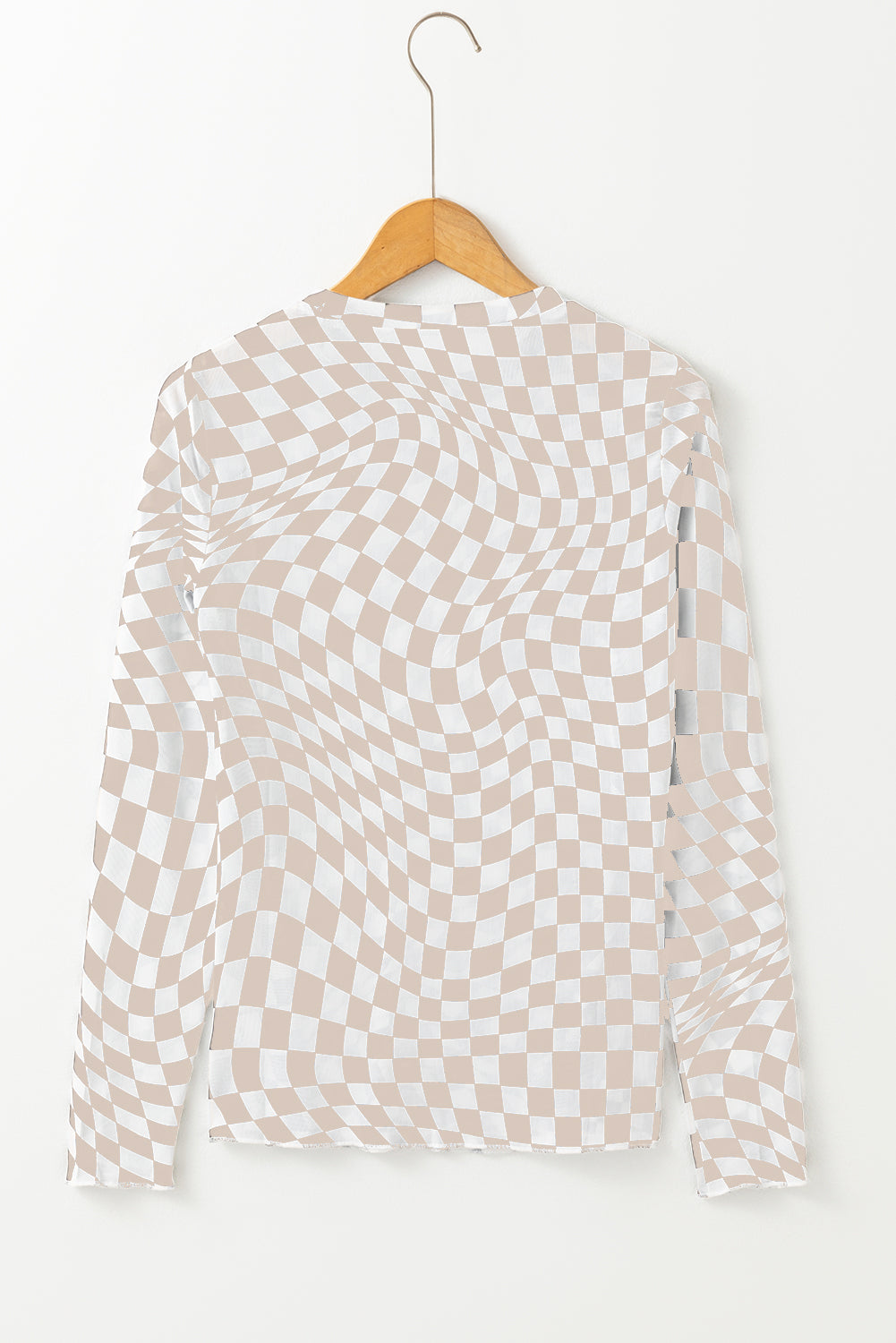 Blue Zone Planet | Rose Checkered Pattern Mesh Mock Neck Long Sleeve Top-Tops/Long Sleeve Tops-[Adult]-[Female]-2022 Online Blue Zone Planet