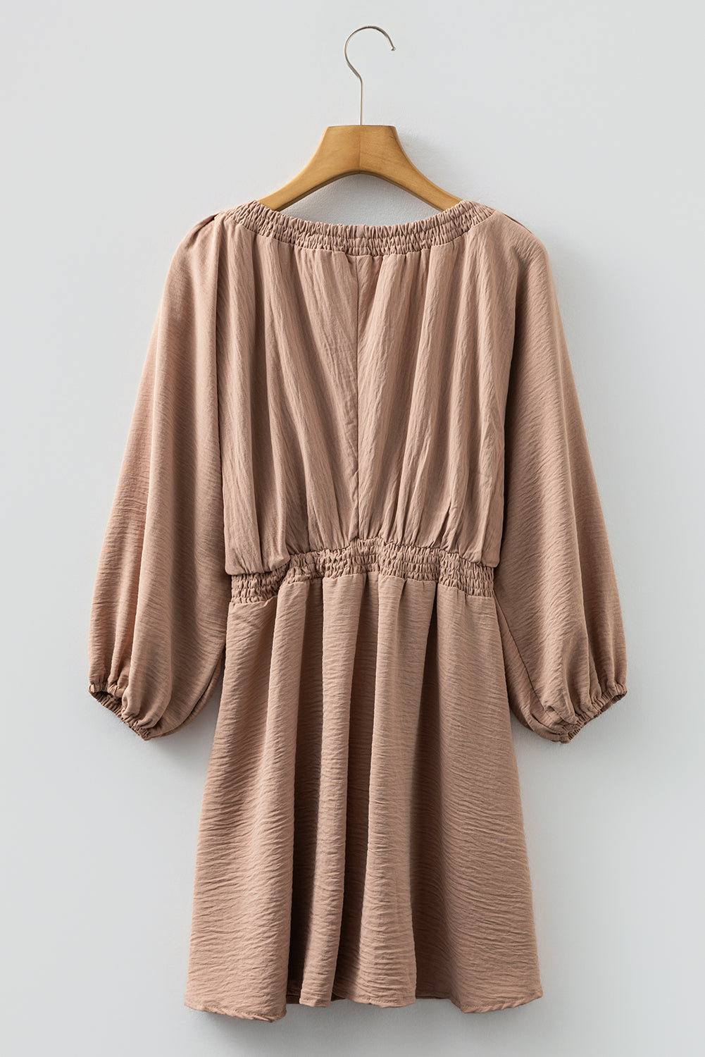 Smoke Gray Deep V Neck Bubble Sleeve Smocked Mini Dress-TOPS / DRESSES-[Adult]-[Female]-2022 Online Blue Zone Planet