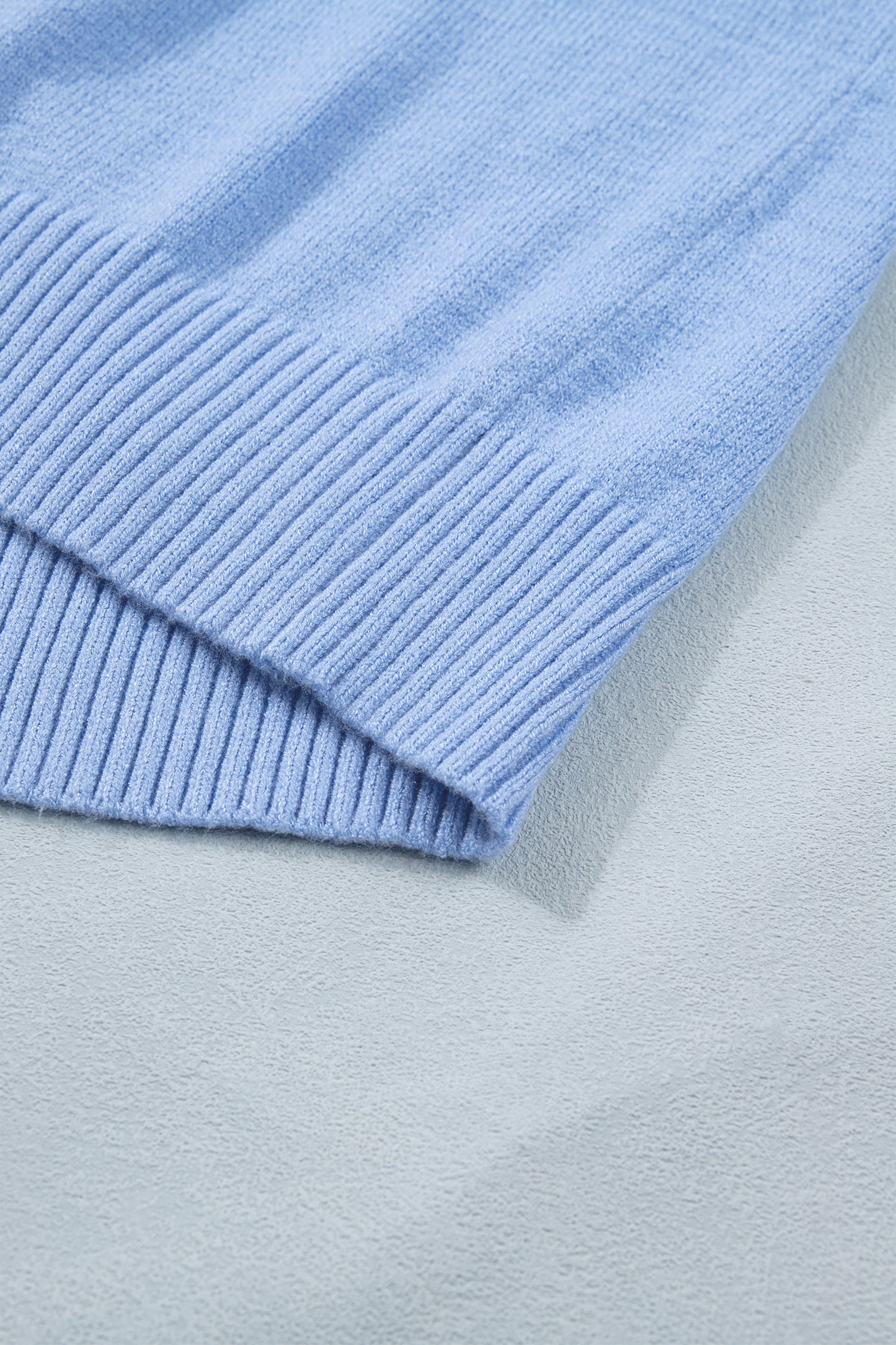 Beau Blue Solid Color Ribbed Trim Round Neck Ruffle Short Sleeve Sweater-TOPS / DRESSES-[Adult]-[Female]-2022 Online Blue Zone Planet