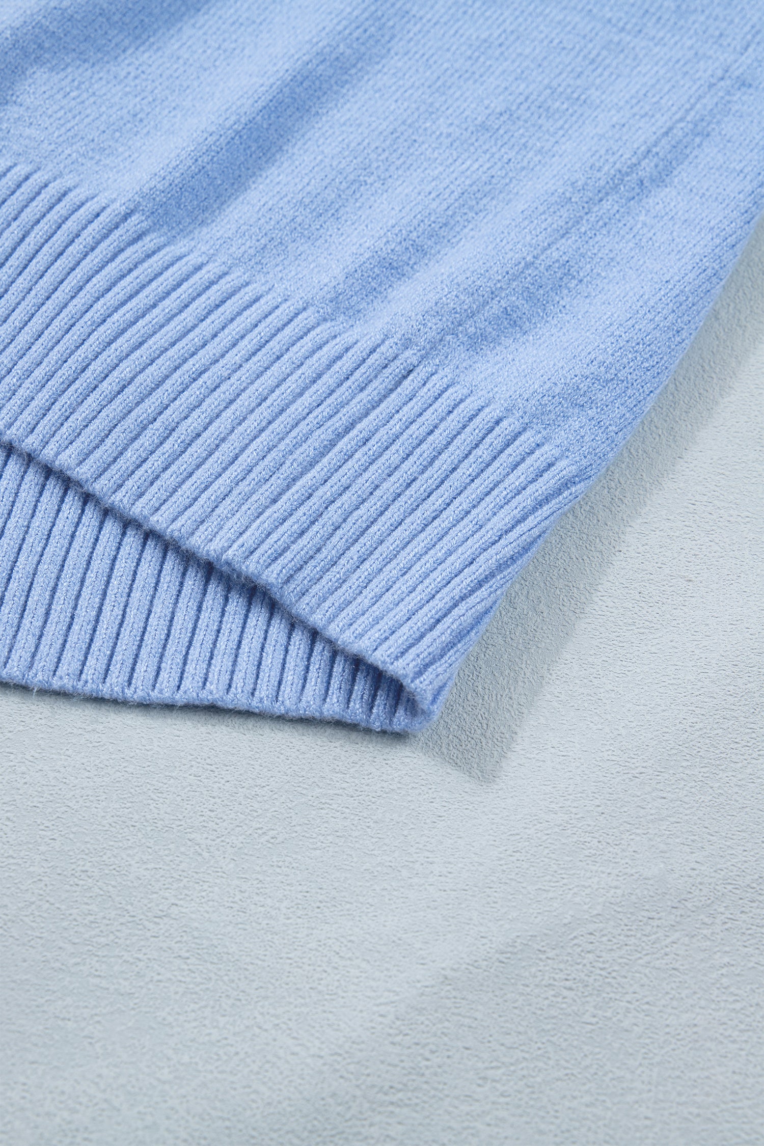 Beau Blue Solid Color Ribbed Trim Round Neck Ruffle Short Sleeve Sweater-TOPS / DRESSES-[Adult]-[Female]-2022 Online Blue Zone Planet