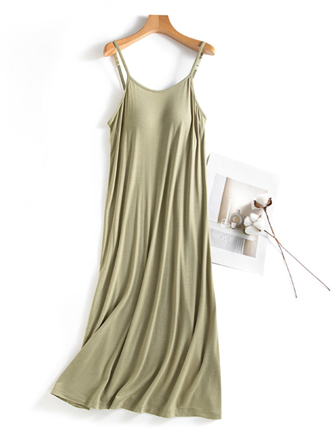 Blue Zone | Scoop Neck Midi Cami Dress with Bra - Blue Zone Matcha Green / 2XL by Blue Zone Planet Blue Zone | Scoop Neck Midi Cami Dress with Bra - Blue Zone Matcha Green / 2XL by Blue Zone Planet