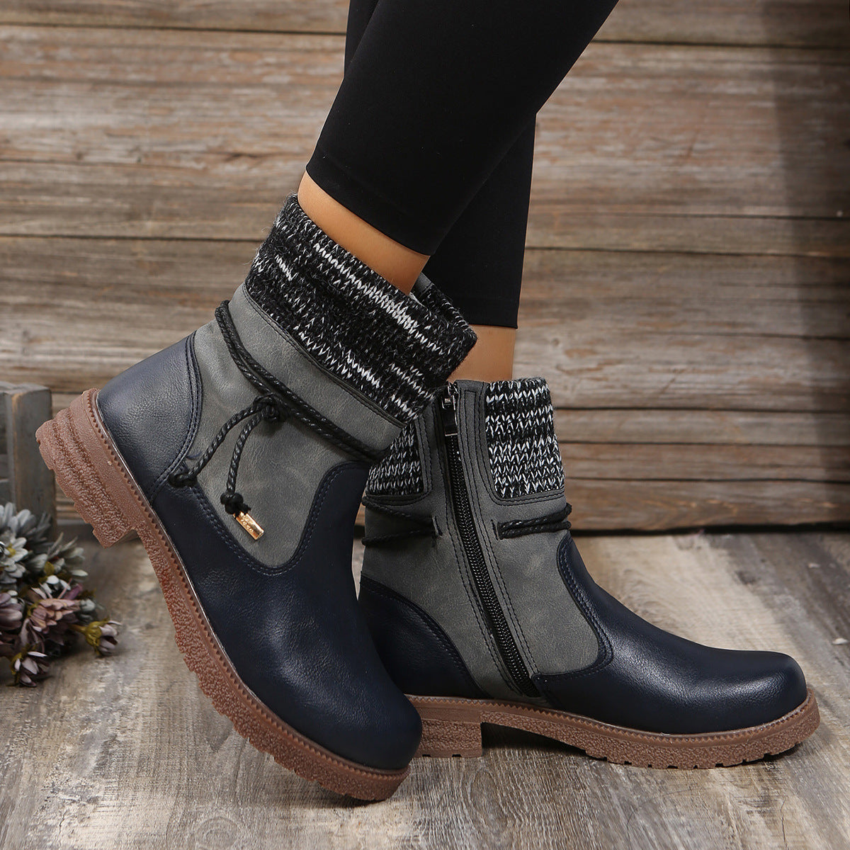 Side Zipper PU Leather Boots-BOOTS-[Adult]-[Female]-2022 Online Blue Zone Planet