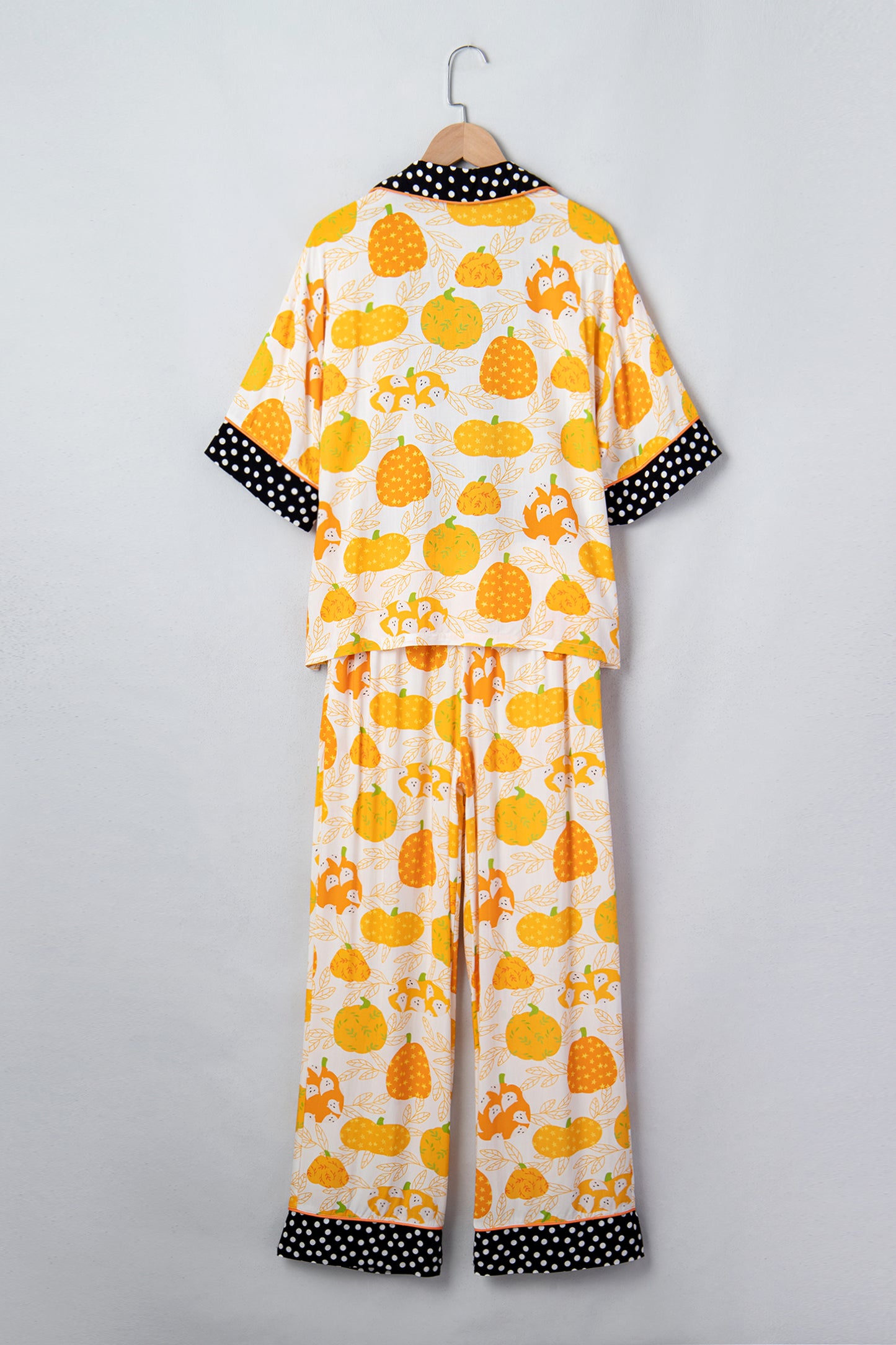 Orange Short Sleeve Pumpkin Print Polka Dot Trim Pocket Pocket Placket Home Wear Lounge Set-Loungewear & Sleepwear/Loungewear-[Adult]-[Female]-2022 Online Blue Zone Planet