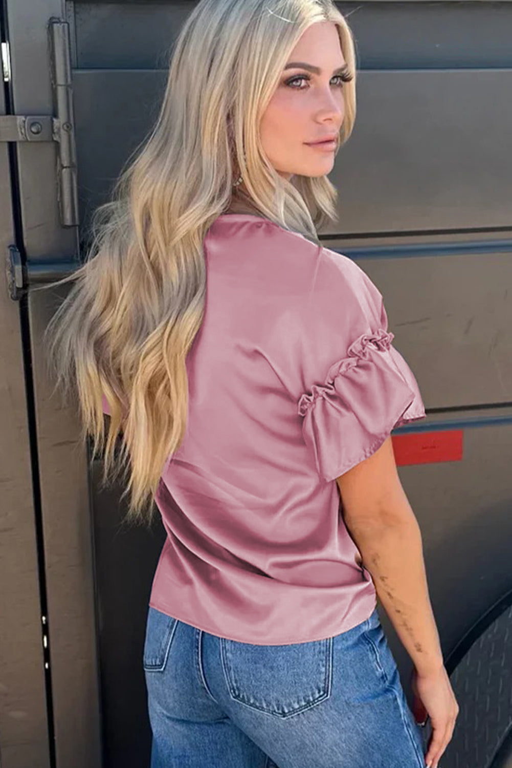 Toadstool Satin Ruffle Sleeve Top-Tops/Tops & Tees-[Adult]-[Female]-2022 Online Blue Zone Planet