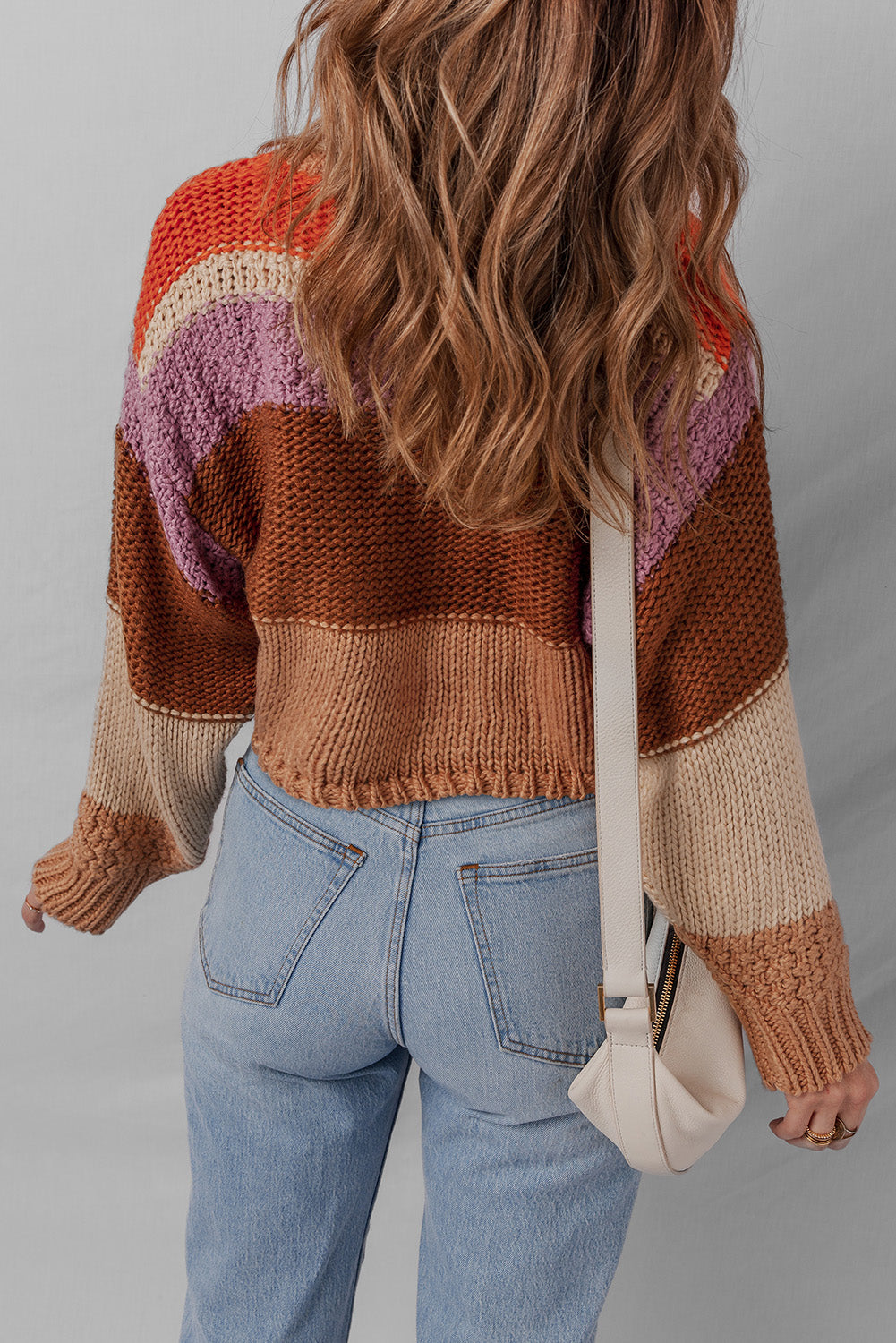 Multicolour Cropped Colorblock Drop Shoulder Knitted Sweater-TOPS / DRESSES-[Adult]-[Female]-2022 Online Blue Zone Planet
