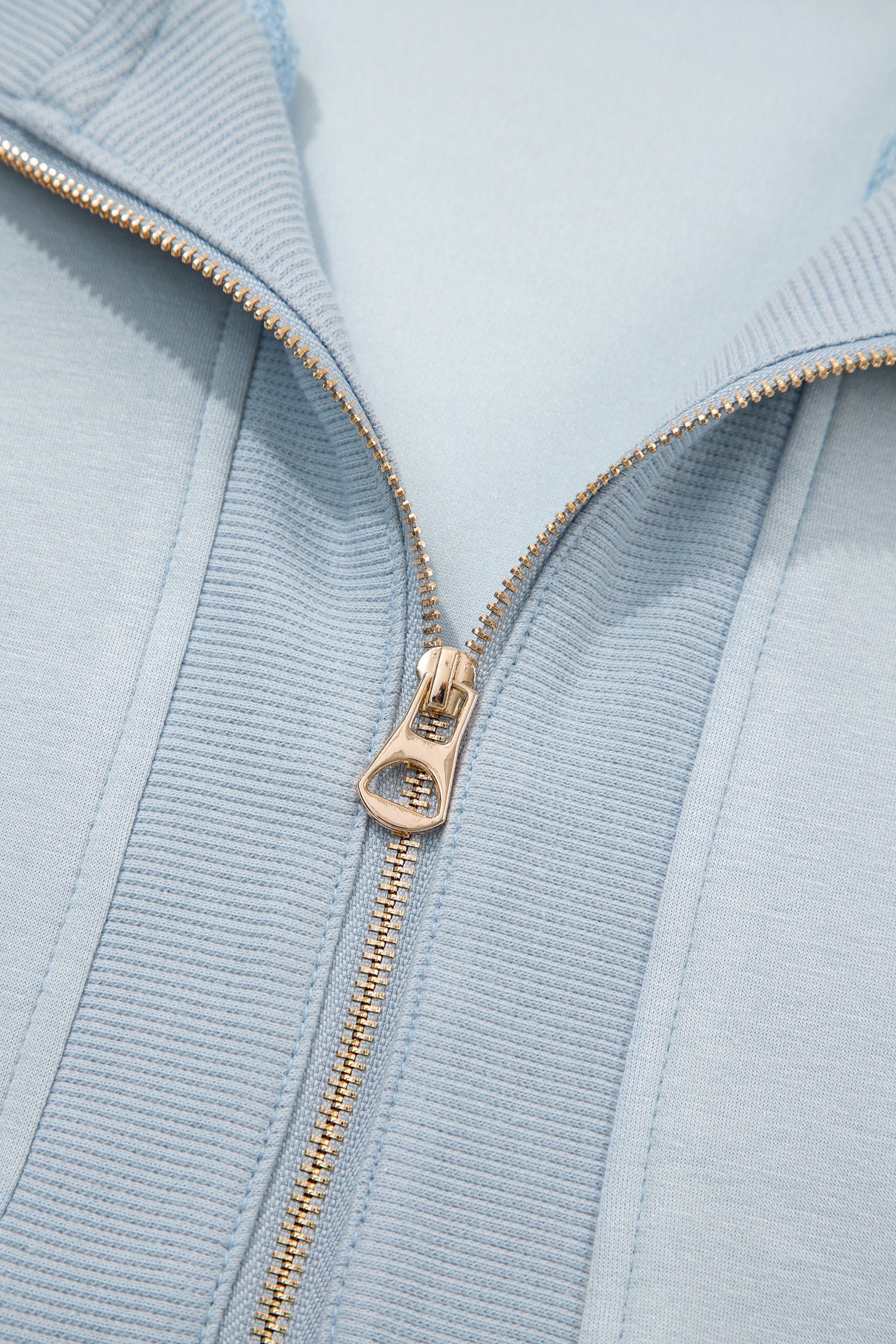 Beau Blue Half Zip Polo Tee Casual Pant Set-Two Piece Sets/Pant Sets-[Adult]-[Female]-2022 Online Blue Zone Planet