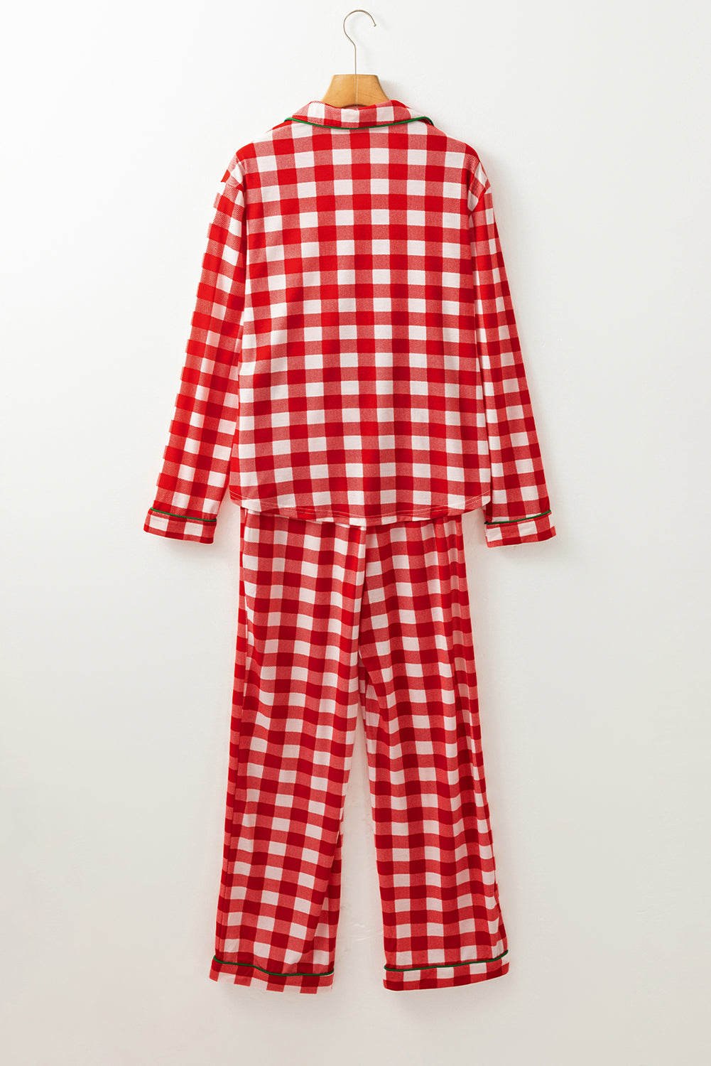 Blue Zone Planet | Fiery Red Christmas Plaid Print Shirt and Pants Pajama Set-Loungewear & Sleepwear/Sleepwear-[Adult]-[Female]-2022 Online Blue Zone Planet