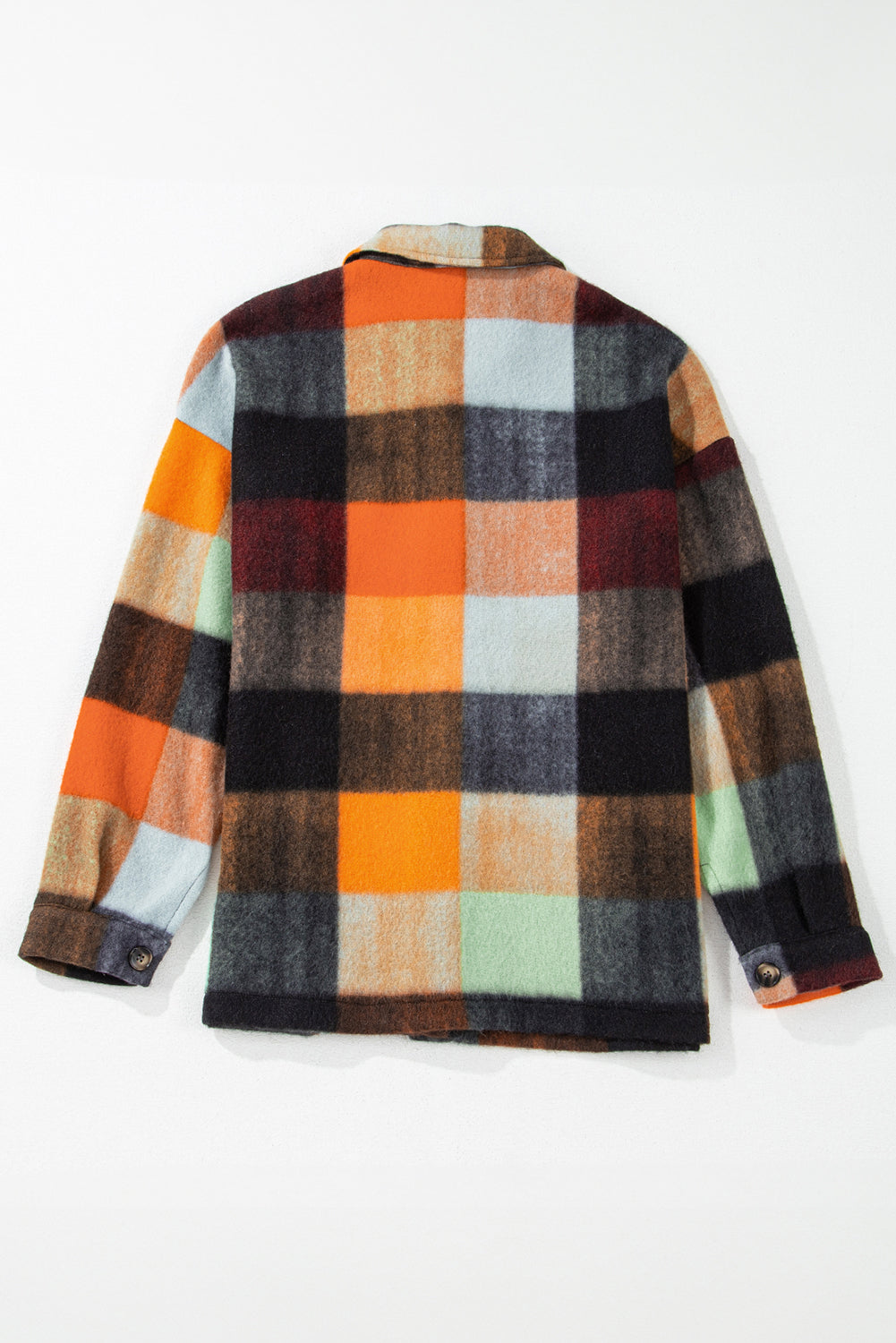 Orange Plaid Print Flap Pocket Long Jacket-Outerwear/Jackets-[Adult]-[Female]-2022 Online Blue Zone Planet