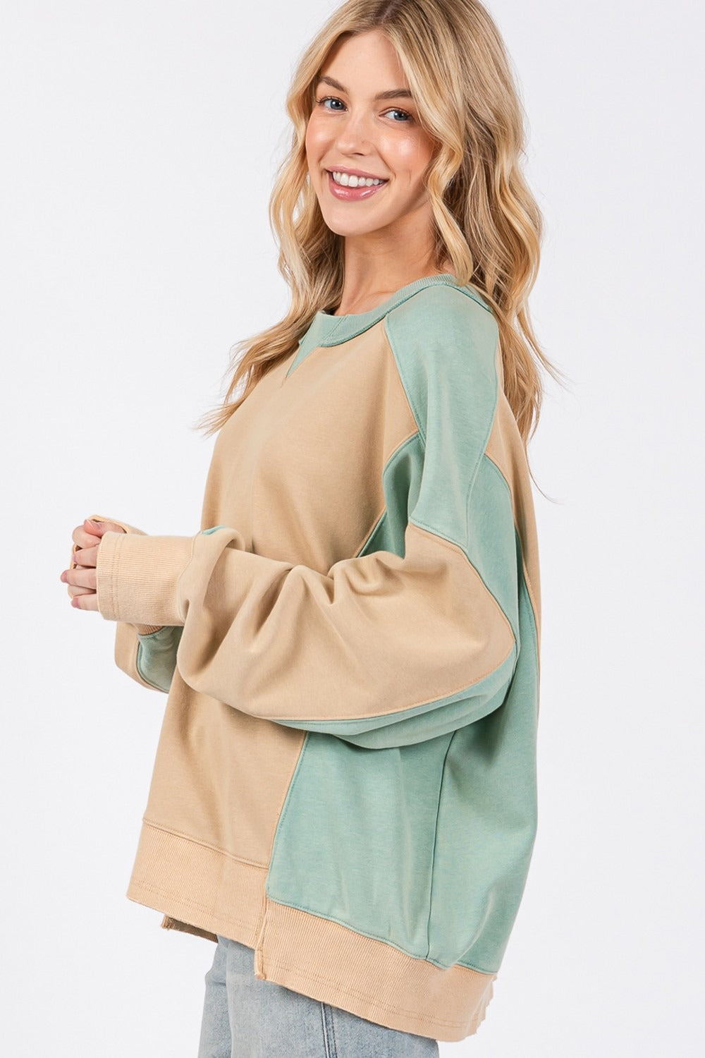 SAGE + FIG Color Block Round Neck Sweatshirt-TOPS / DRESSES-[Adult]-[Female]-2022 Online Blue Zone Planet