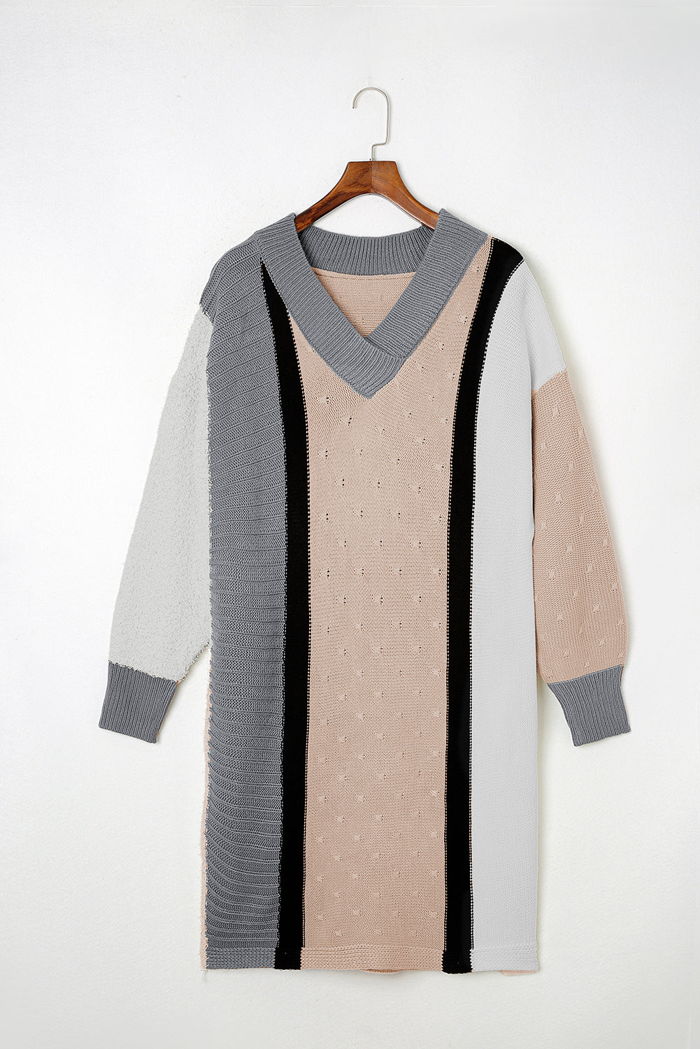 Blue Zone Planet | Apricot Mixed Boucl Color Block Plus Size Sweater Dress-TOPS / DRESSES-[Adult]-[Female]-2022 Online Blue Zone Planet