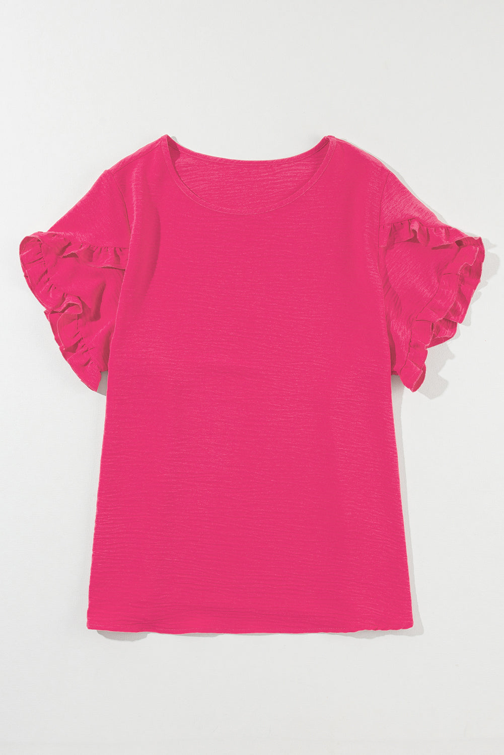 Bright Pink Ruffled Short Sleeve Plus Size Top-Plus Size/Plus Size Tops/Plus Size Tops & Tees-[Adult]-[Female]-2022 Online Blue Zone Planet