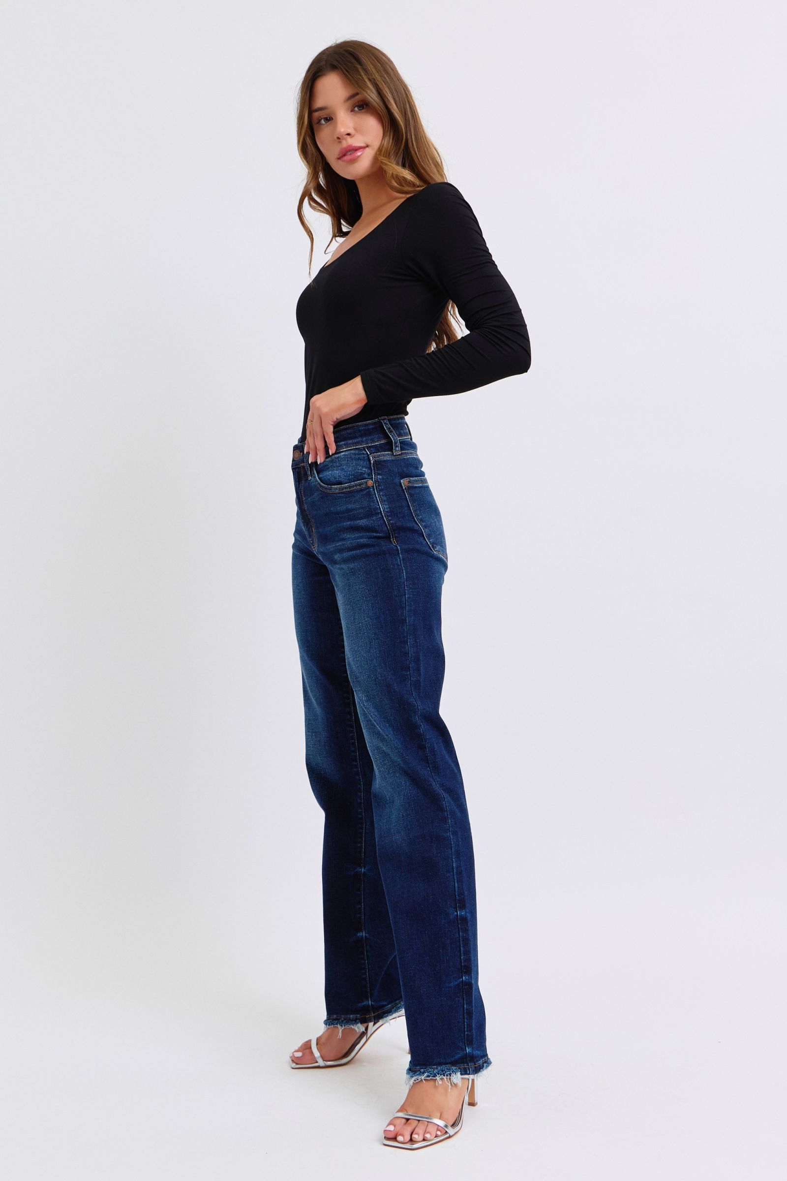 Judy Blue Full Size Raw Hem Straight Leg Jeans-BOTTOMS SIZES SMALL MEDIUM LARGE-[Adult]-[Female]-2022 Online Blue Zone Planet