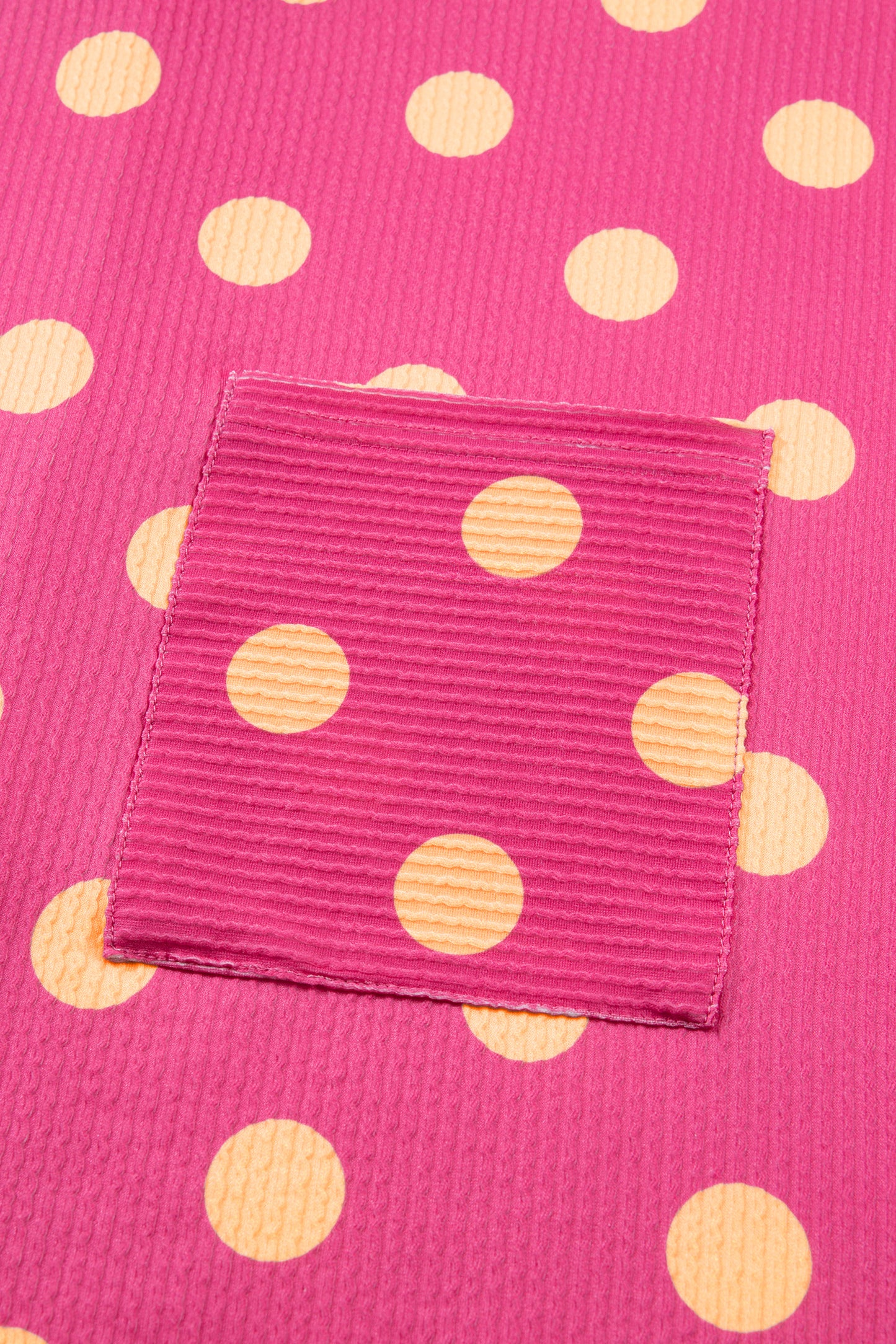 Pink Polka Dot Round Neck Drop Shoulder Patch Pocket Jacquard Texture Top-Tops/Tops & Tees-[Adult]-[Female]-2022 Online Blue Zone Planet