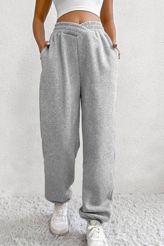 Light Grey Solid Color Crisscross Elastic Waist Sweatpants-Bottoms/Pants & Culotte-[Adult]-[Female]-Light Grey-S-2022 Online Blue Zone Planet