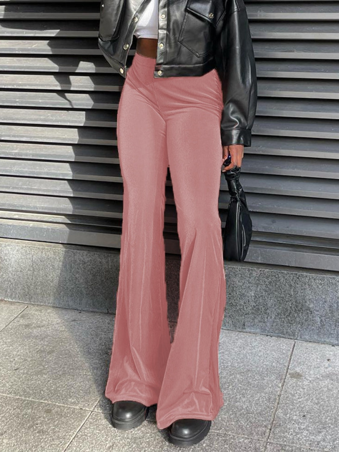 High Waist Flare Pants-[Adult]-[Female]-Dusty Pink-S-2022 Online Blue Zone Planet