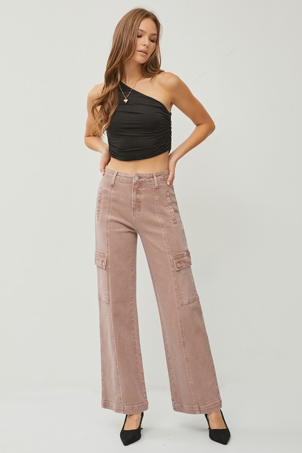 RISEN Full Size High Rise Wide Leg Cargo Jeans-BOTTOMS SIZES SMALL MEDIUM LARGE-[Adult]-[Female]-2022 Online Blue Zone Planet