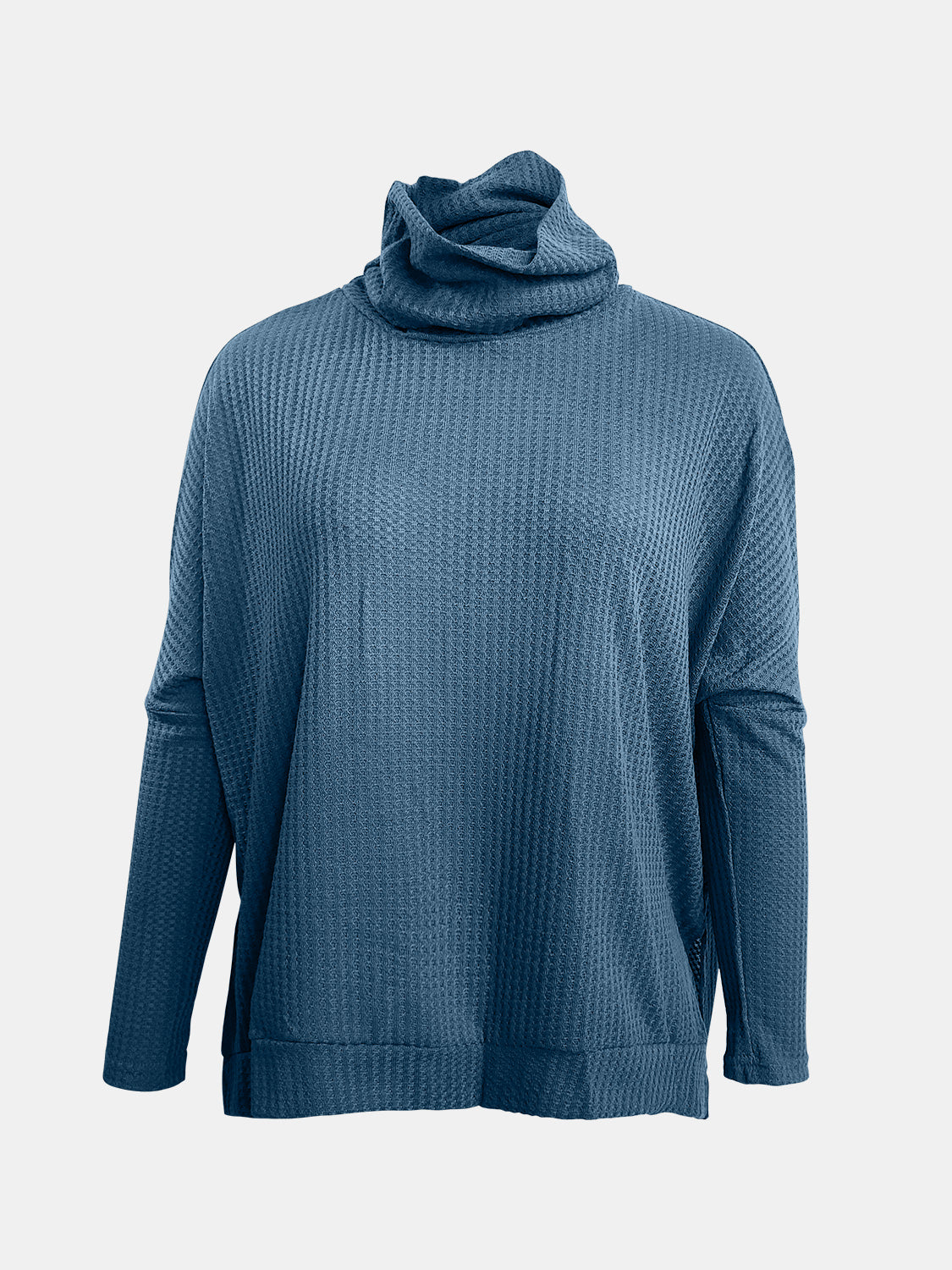 Full Size Waffle Knit Turtleneck Long Sleeve T-Shirt-TOPS / DRESSES-[Adult]-[Female]-2022 Online Blue Zone Planet