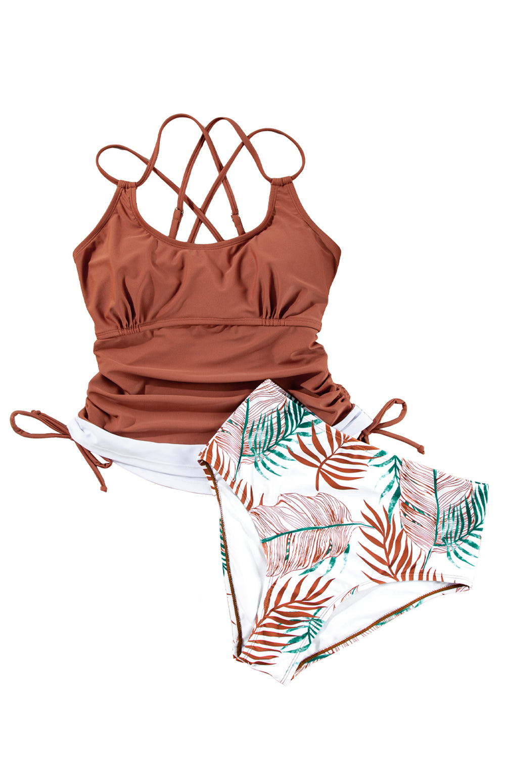 Sea Green Drawstring Tummy Control 2pcs Tankini Set-Bikini Sets-[Adult]-[Female]-2022 Online Blue Zone Planet