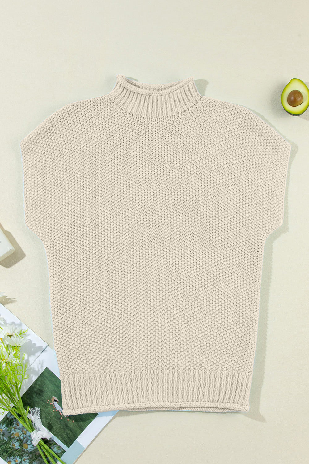 Turtleneck Cap Sleeve Sweater-TOPS / DRESSES-[Adult]-[Female]-Beige-S-2022 Online Blue Zone Planet