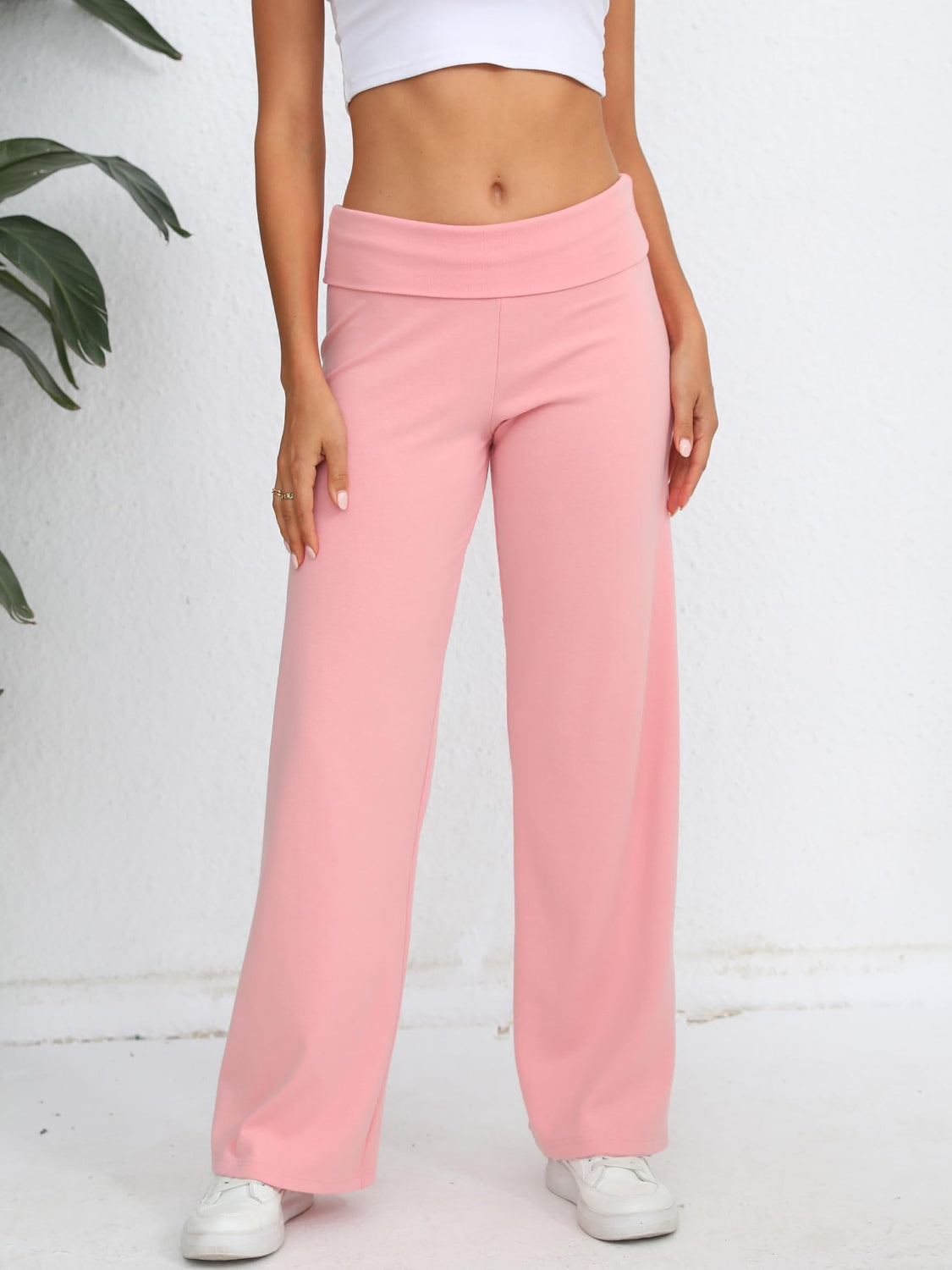 Elastic Waist Wide Leg Pants-BOTTOMS SIZES SMALL MEDIUM LARGE-[Adult]-[Female]-2022 Online Blue Zone Planet