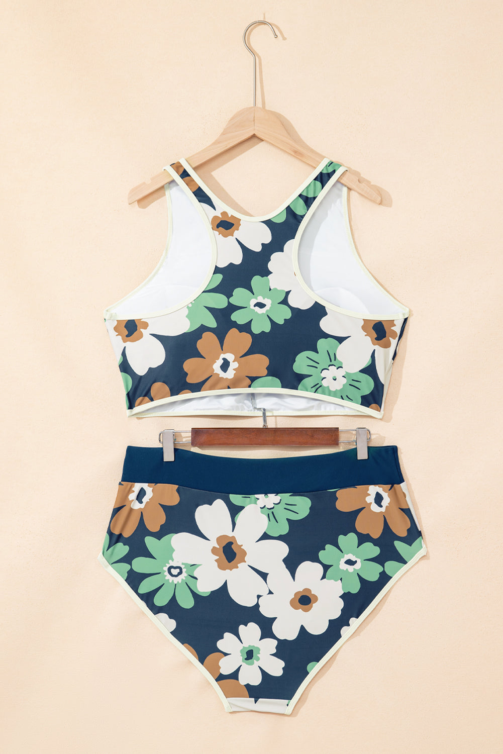 Green Floral Printed Zipped Plus Size Two Pieces Bikini-Plus Size/Plus Size Swimwear-[Adult]-[Female]-2022 Online Blue Zone Planet