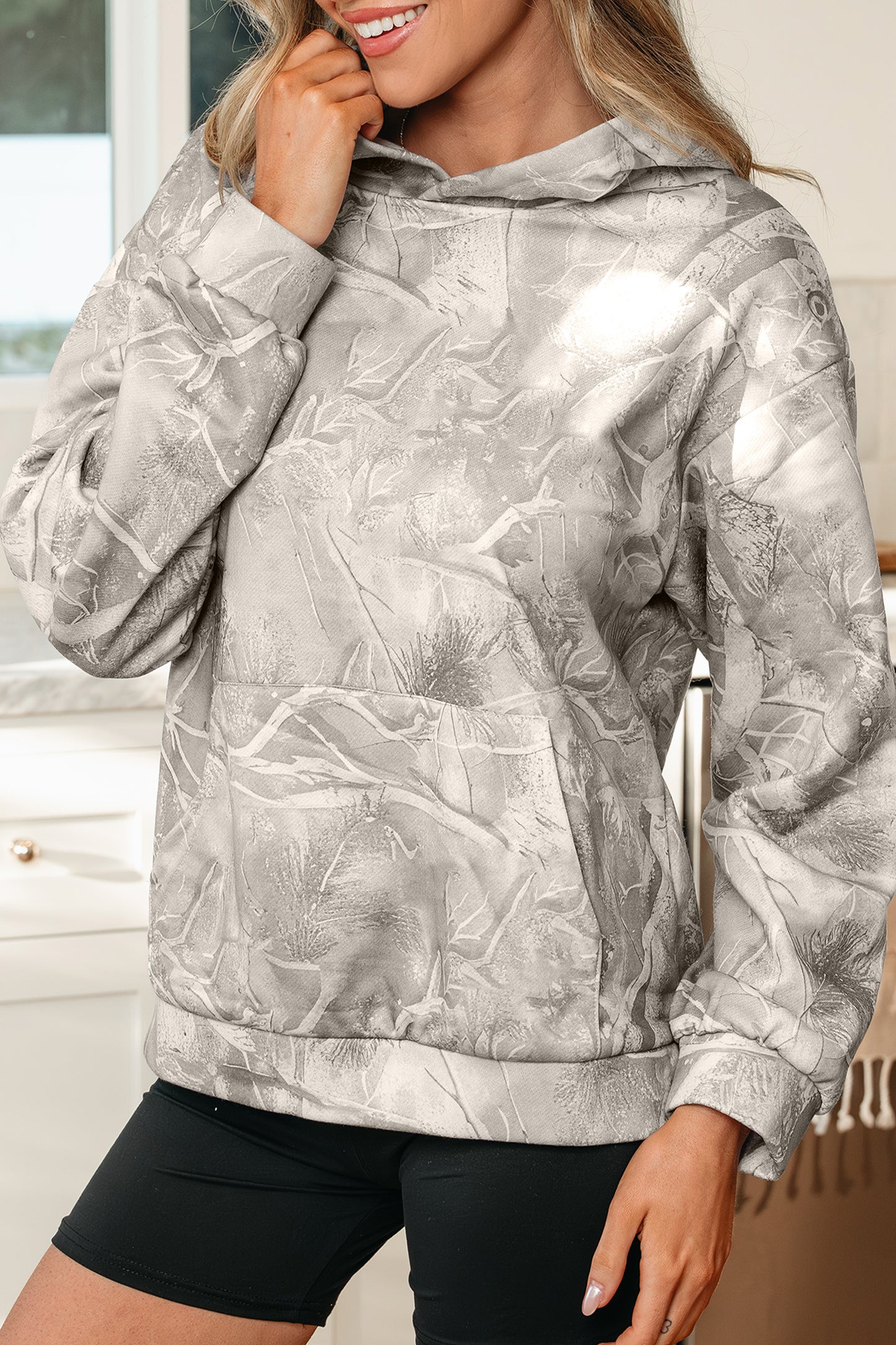 Beige Camouflage Woodland Print Oversized Sporty Hoodie-Tops / Dresses-[Adult]-[Female]-2022 Online Blue Zone Planet