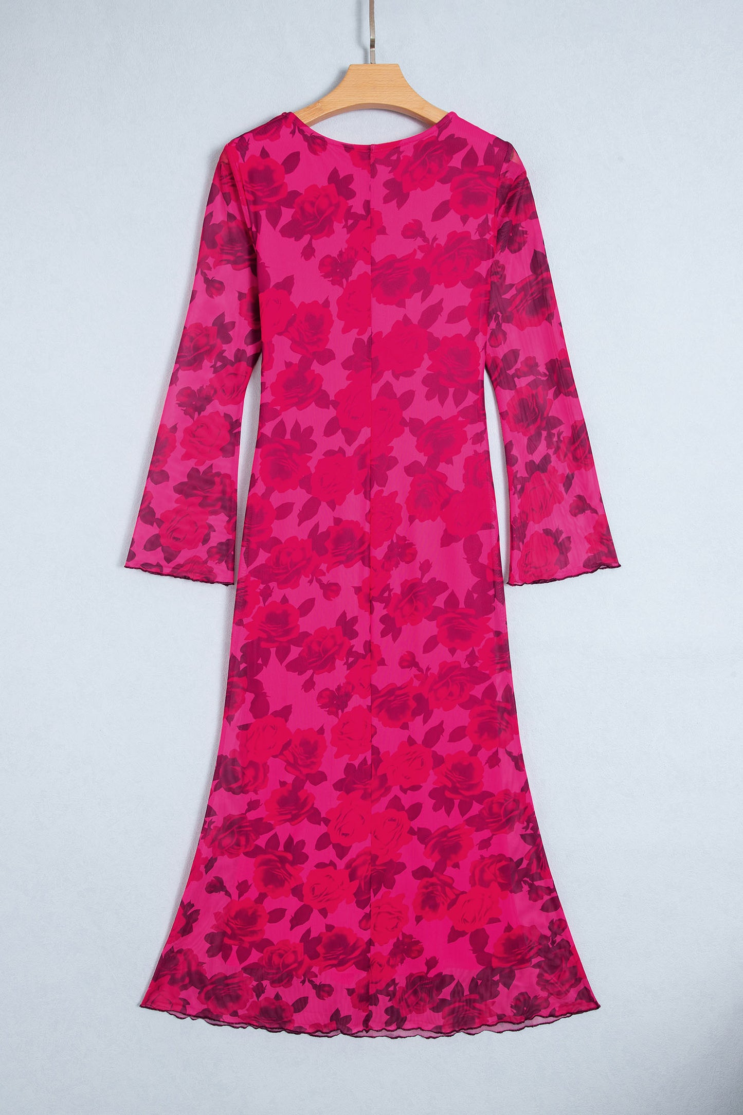 Red Floral Print Cuff Hem Serging Long Sleeve Sheath Dress-TOPS / DRESSES-[Adult]-[Female]-2022 Online Blue Zone Planet