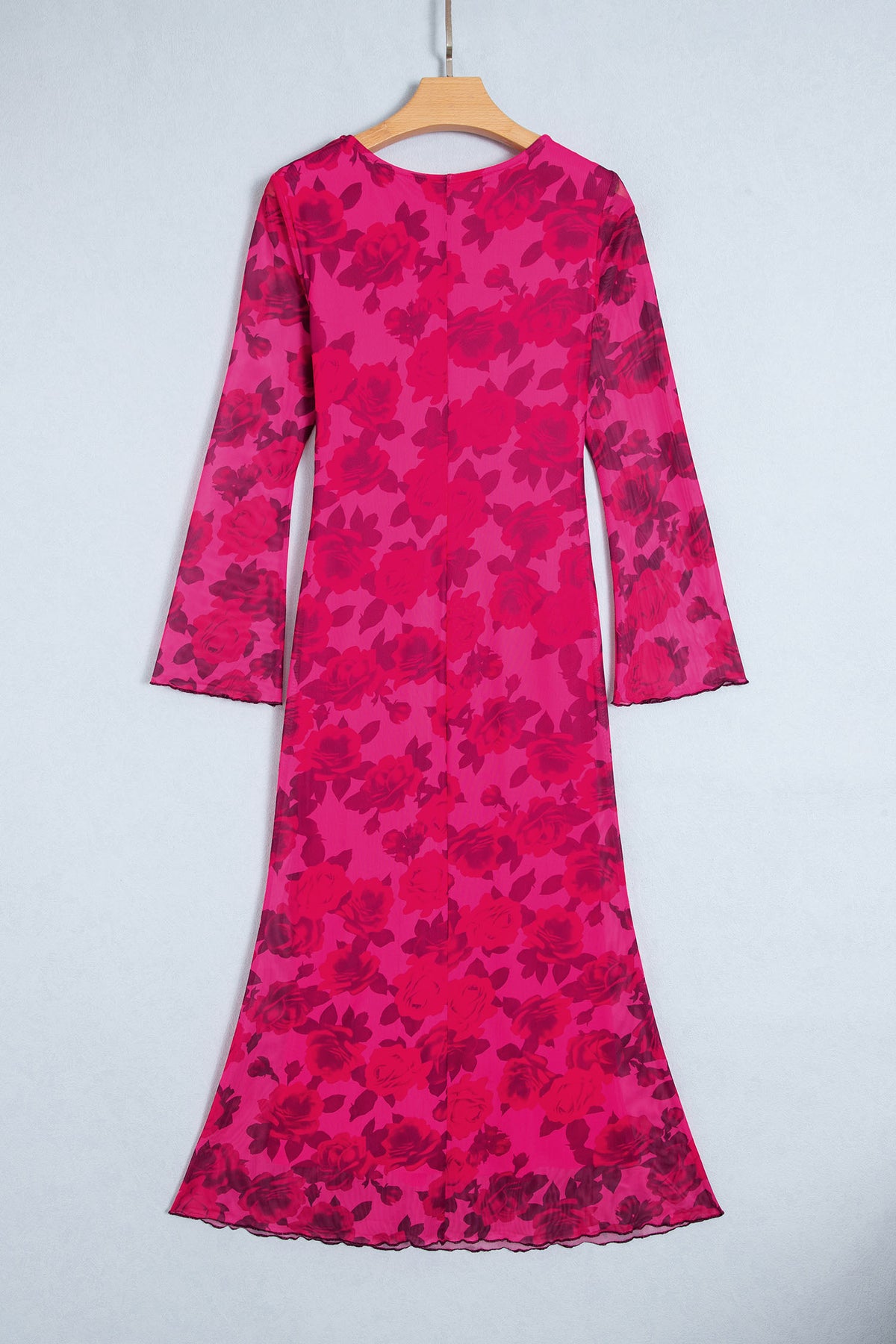 Red Floral Print Cuff Hem Serging Long Sleeve Sheath Dress-TOPS / DRESSES-[Adult]-[Female]-2022 Online Blue Zone Planet
