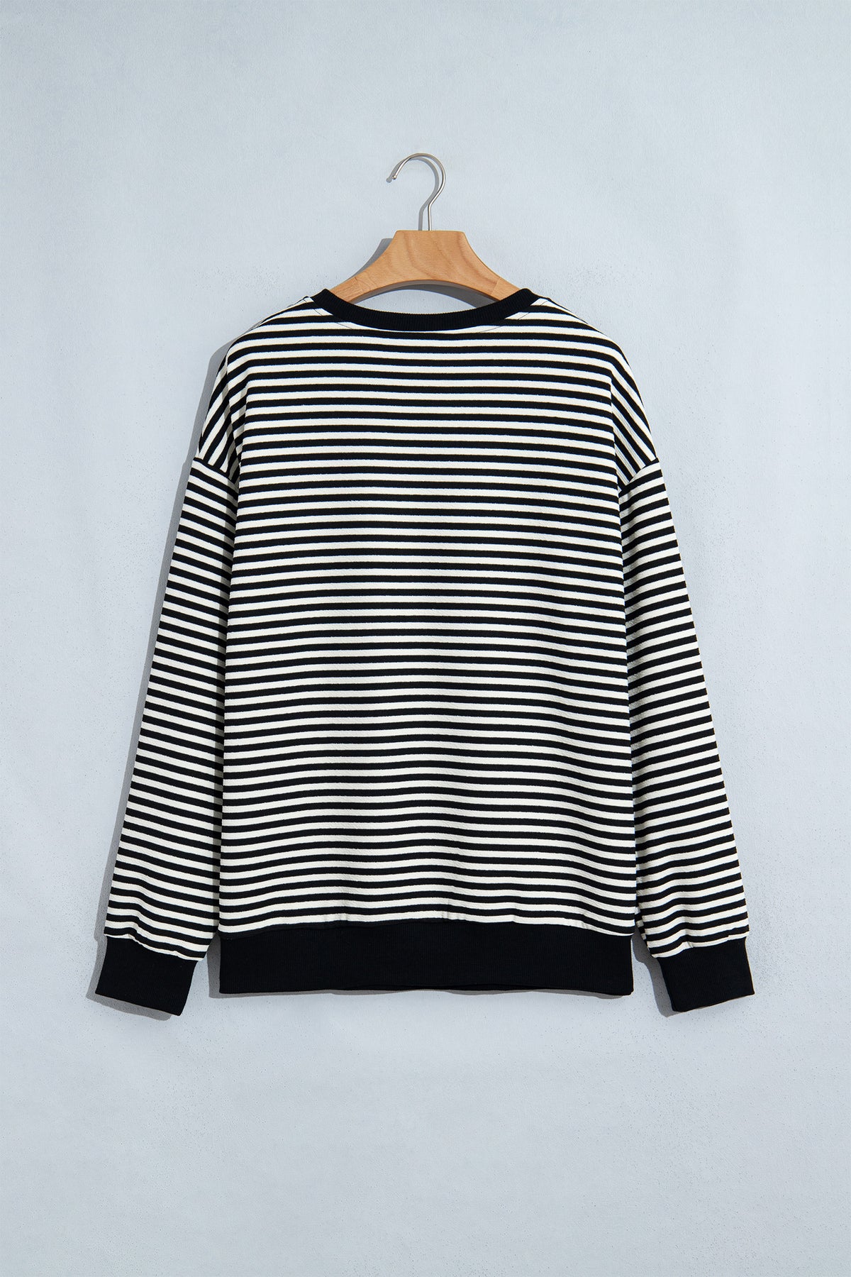 Black Stripe Velvet Bow Pattern Dropped Shoulder Loose Sweatshirt-Tops/Sweatshirts & Hoodies-[Adult]-[Female]-2022 Online Blue Zone Planet