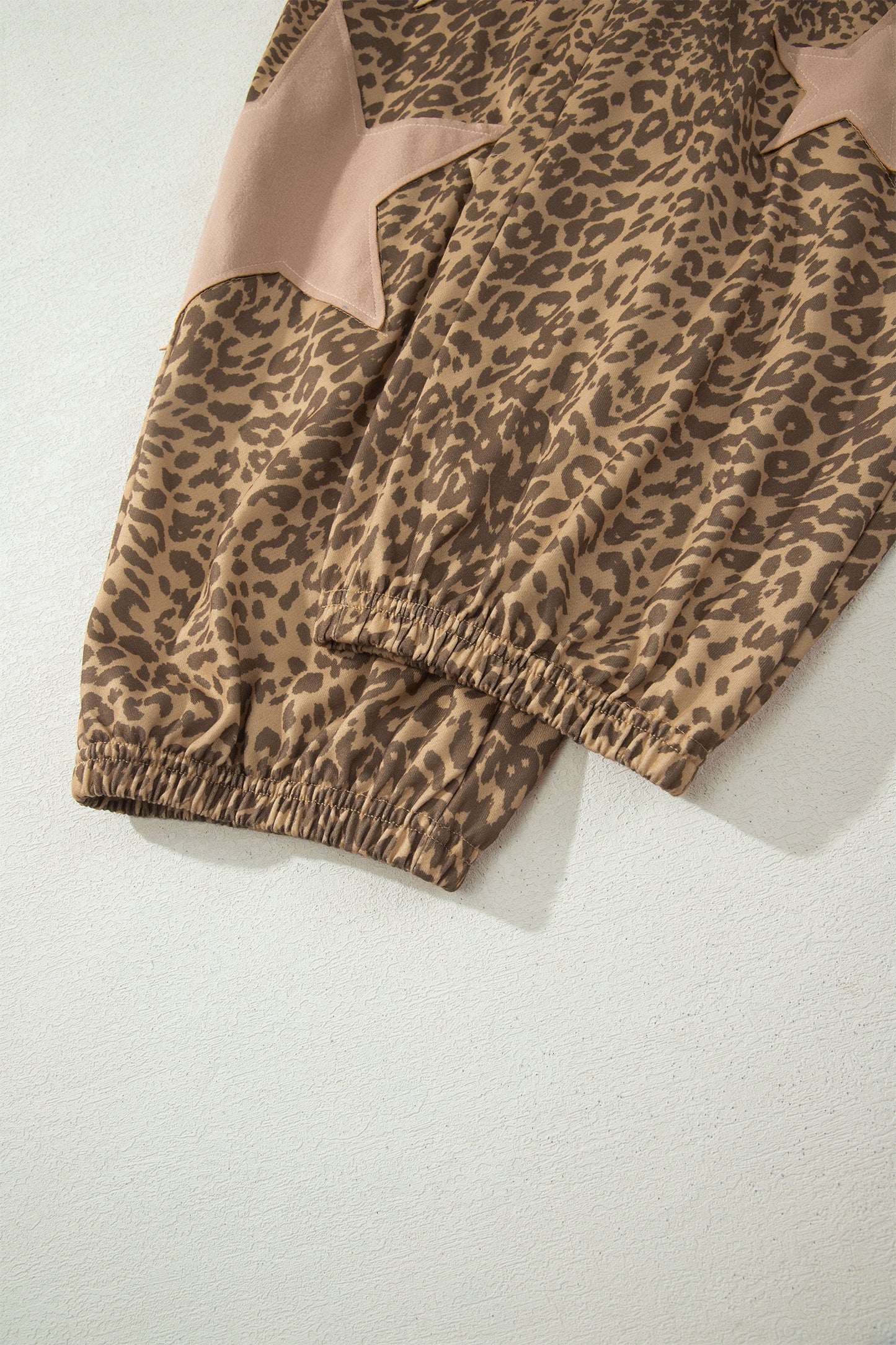 Khaki Leopard Print Star Patched Drawstring Elastic Waist Jogger Pants-Bottoms/Pants & Culotte-[Adult]-[Female]-2022 Online Blue Zone Planet