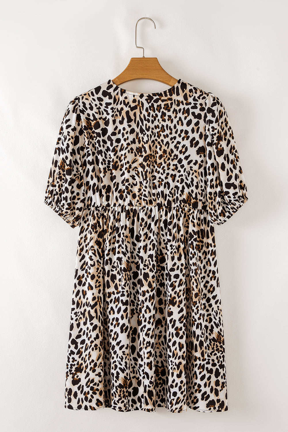 Multicolour Leopard Tie Front Puff Sleeve Short Flared Dress-Dresses/Mini Dresses-[Adult]-[Female]-2022 Online Blue Zone Planet