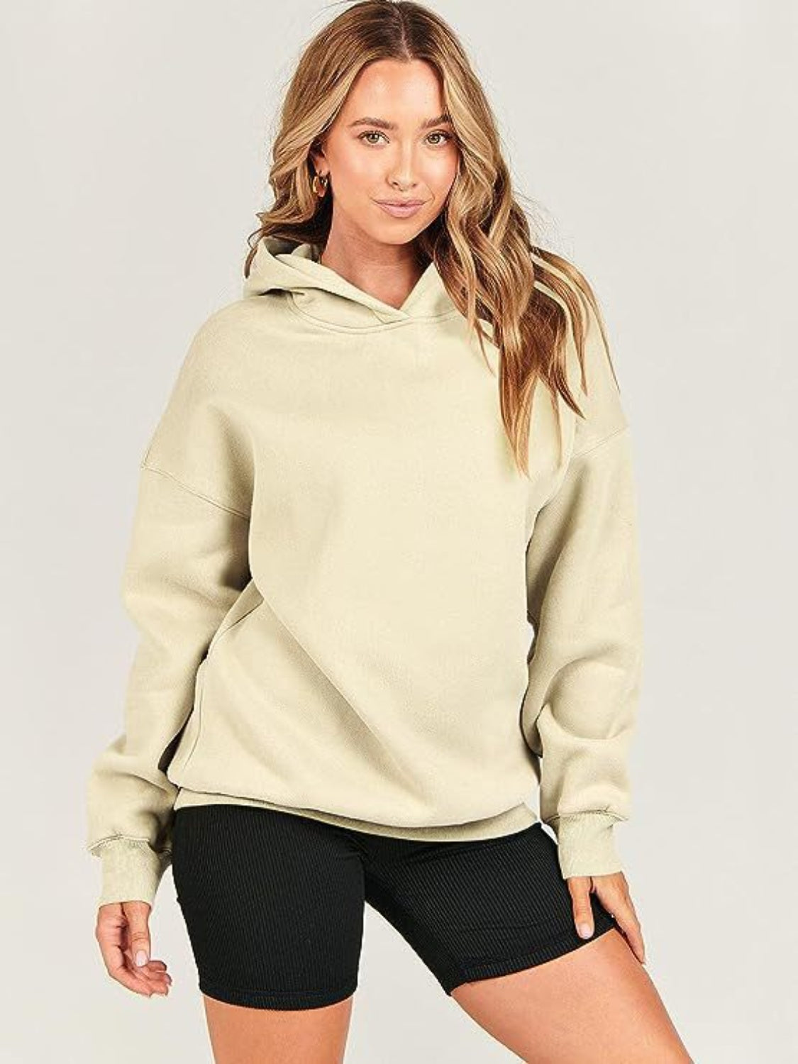 Dropped Shoulder Long Sleeve Hoodie-TOPS / DRESSES-[Adult]-[Female]-Pastel Yellow-S-2022 Online Blue Zone Planet