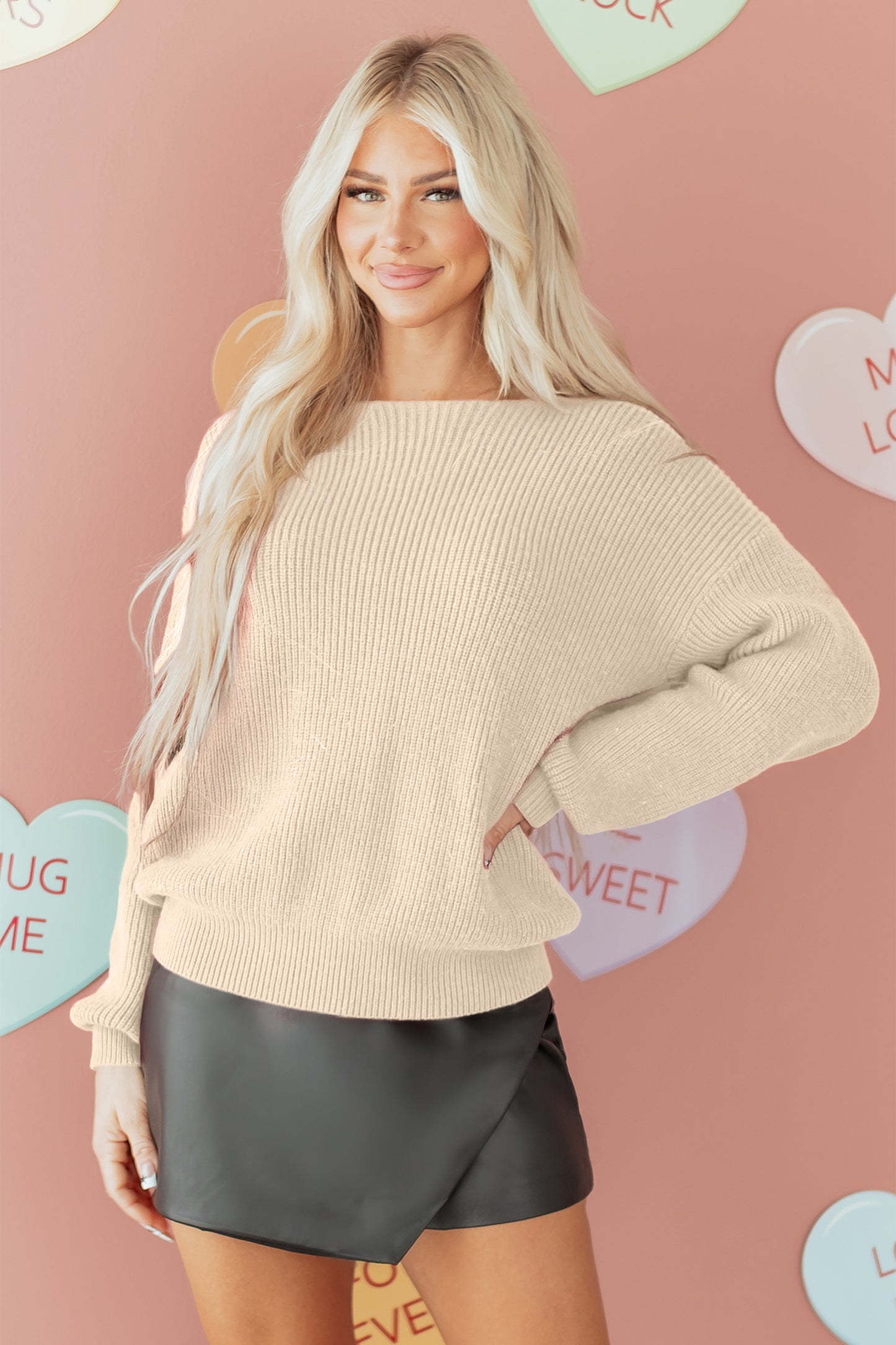 Jet Stream Ribbed Knit Ribbon Knot Backless Drop Shoulder Sweater-Sweaters & Cardigans/Sweaters-[Adult]-[Female]-2022 Online Blue Zone Planet