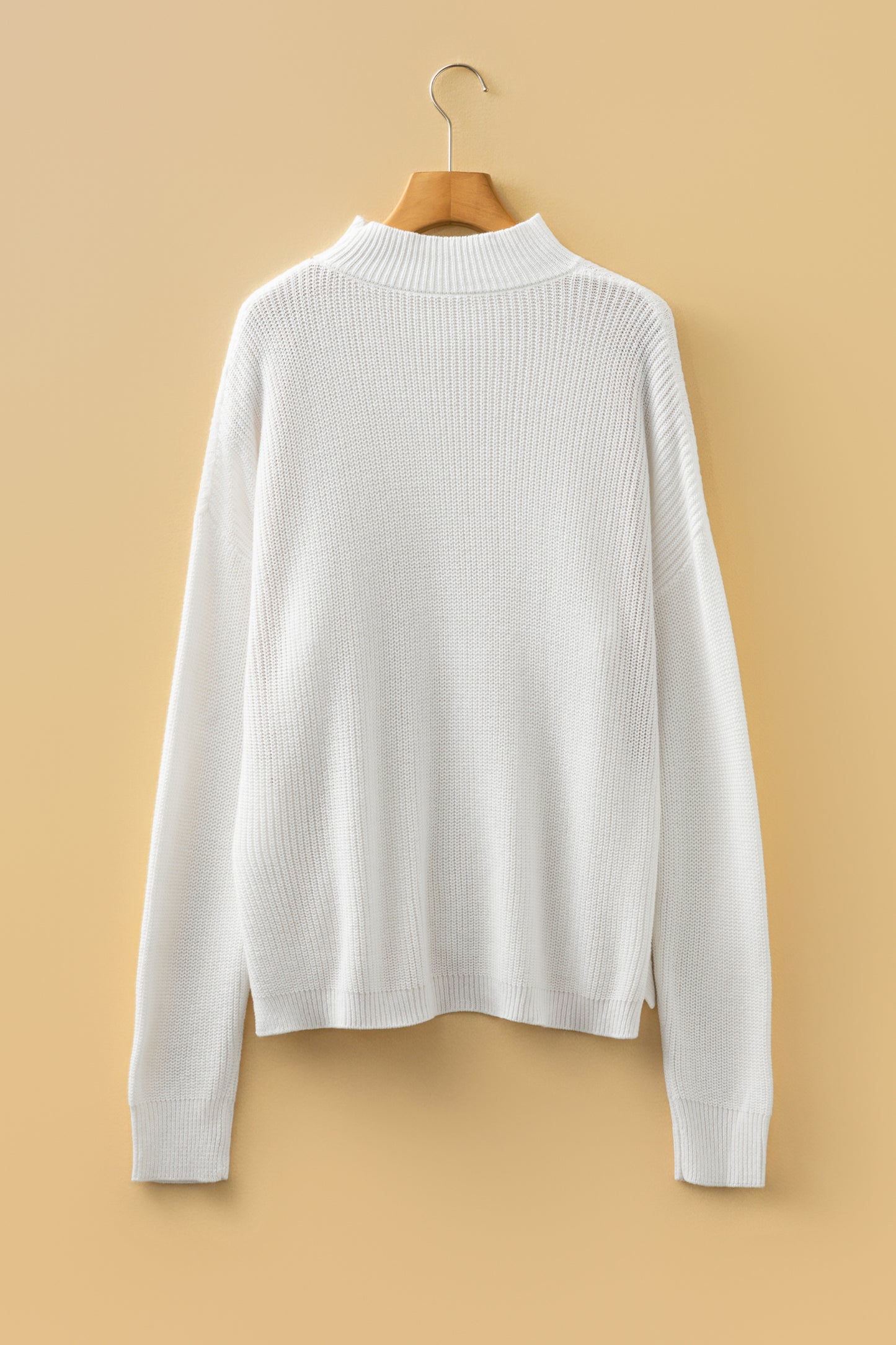 White Mix Texture Patchwork Contrast Stitch Mock Neck Sweater-TOPS / DRESSES-[Adult]-[Female]-2022 Online Blue Zone Planet