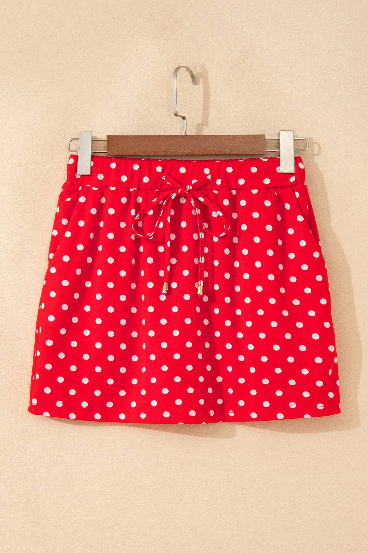 Fiery Red Polka Dot Drawstring Casual Mini Skort-Bottoms/Skirts & Petticoat-[Adult]-[Female]-2022 Online Blue Zone Planet