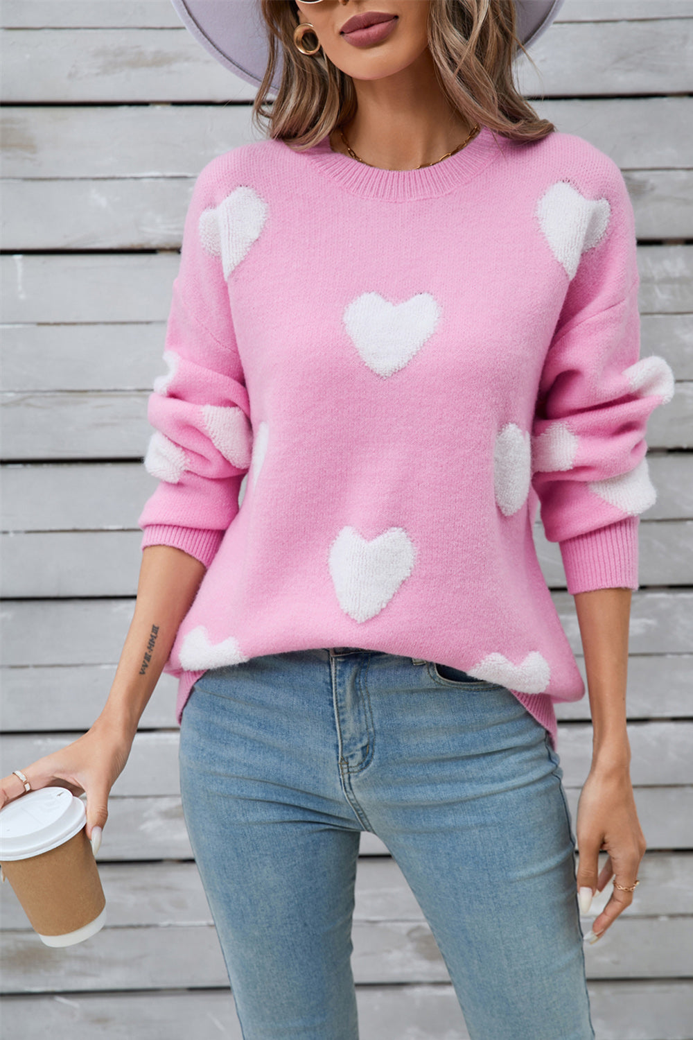 Angel Wings Heart Round Neck Long Sleeve Sweater-TOPS / DRESSES-[Adult]-[Female]-2022 Online Blue Zone Planet