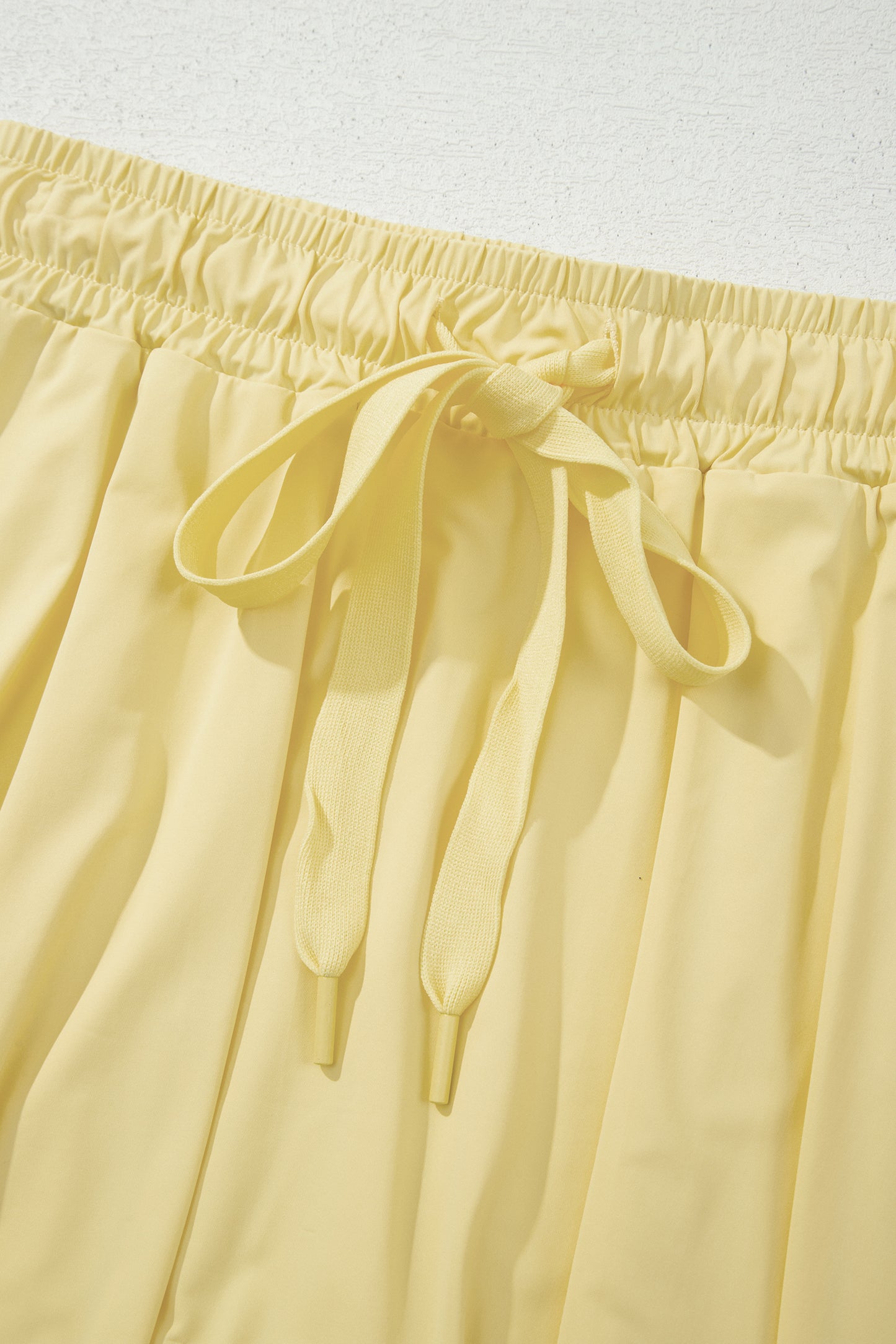 Yellow Cream Drawstring Elastic Waistband Lined Tennis Skorts-Bottoms/Casual Shorts-[Adult]-[Female]-2022 Online Blue Zone Planet