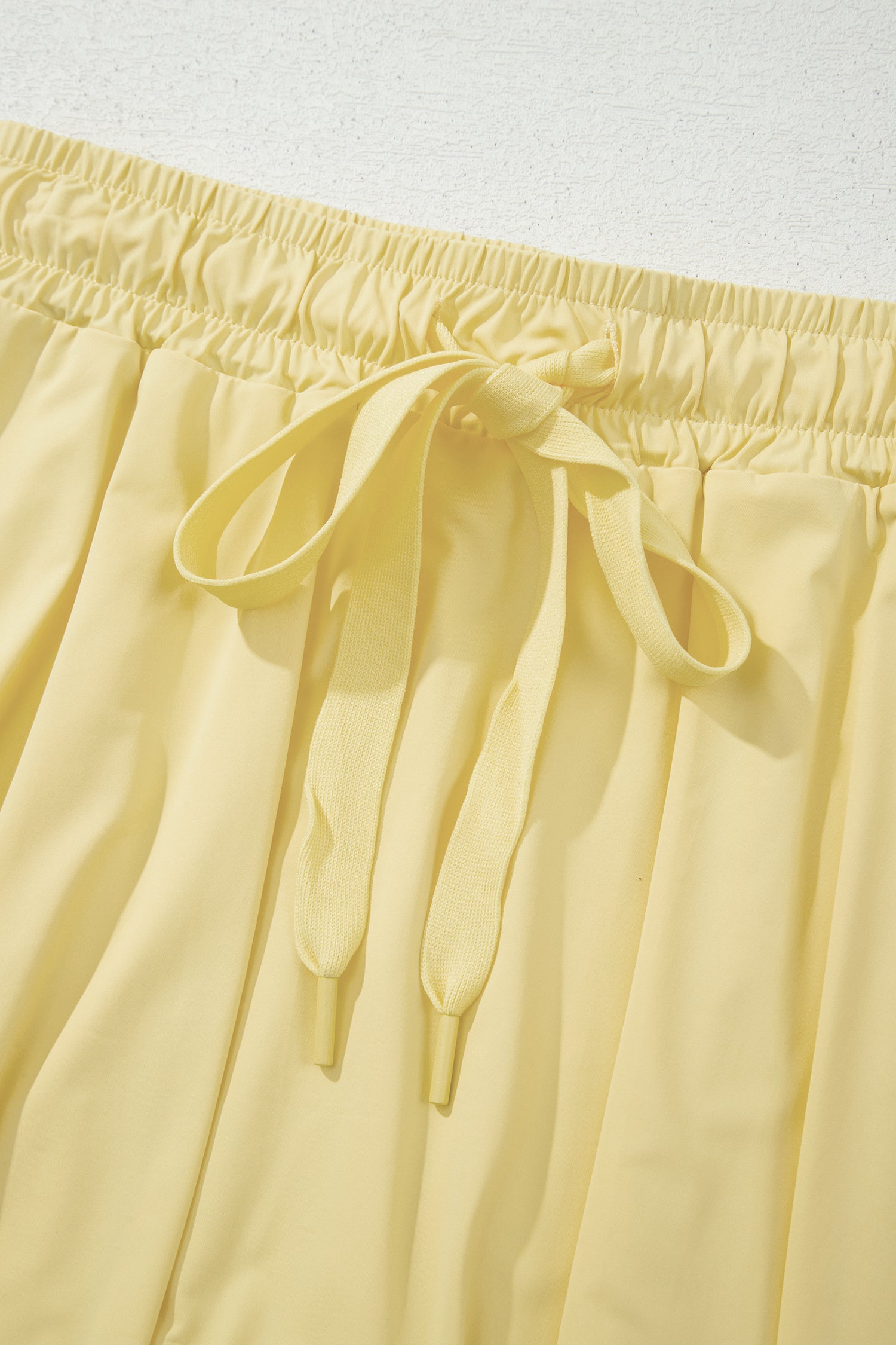 Yellow Cream Drawstring Elastic Waistband Lined Tennis Skorts-Bottoms/Casual Shorts-[Adult]-[Female]-2022 Online Blue Zone Planet