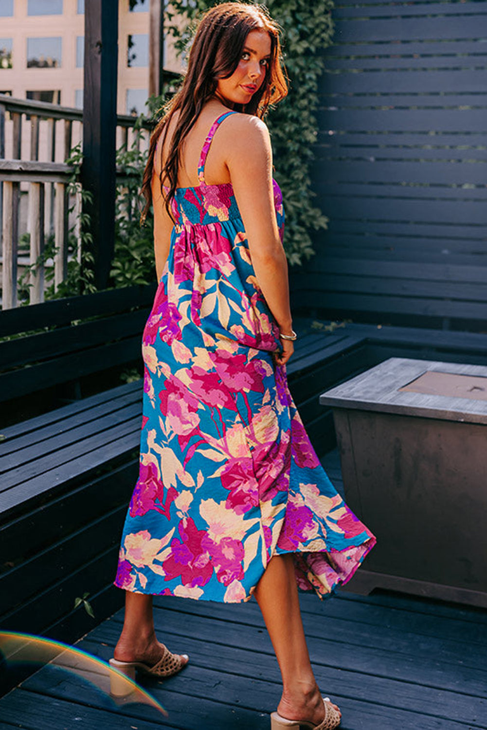 Dark Blue Floral High Waist Sleeveless Flared Long Dress-Dresses/Floral Dresses-[Adult]-[Female]-2022 Online Blue Zone Planet