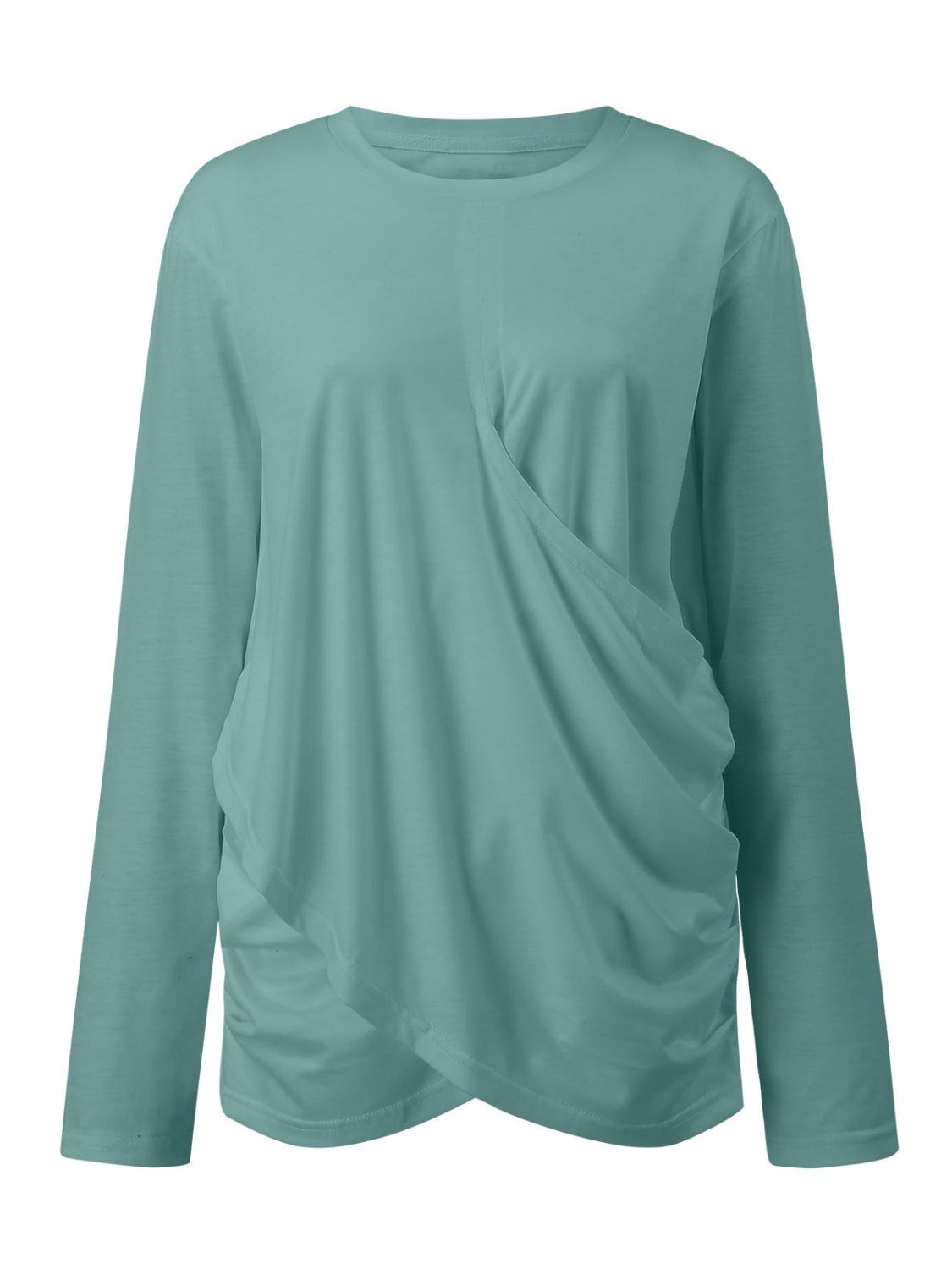 Ruched Round Neck Long Sleeve T-Shirt-TOPS / DRESSES-[Adult]-[Female]-2022 Online Blue Zone Planet