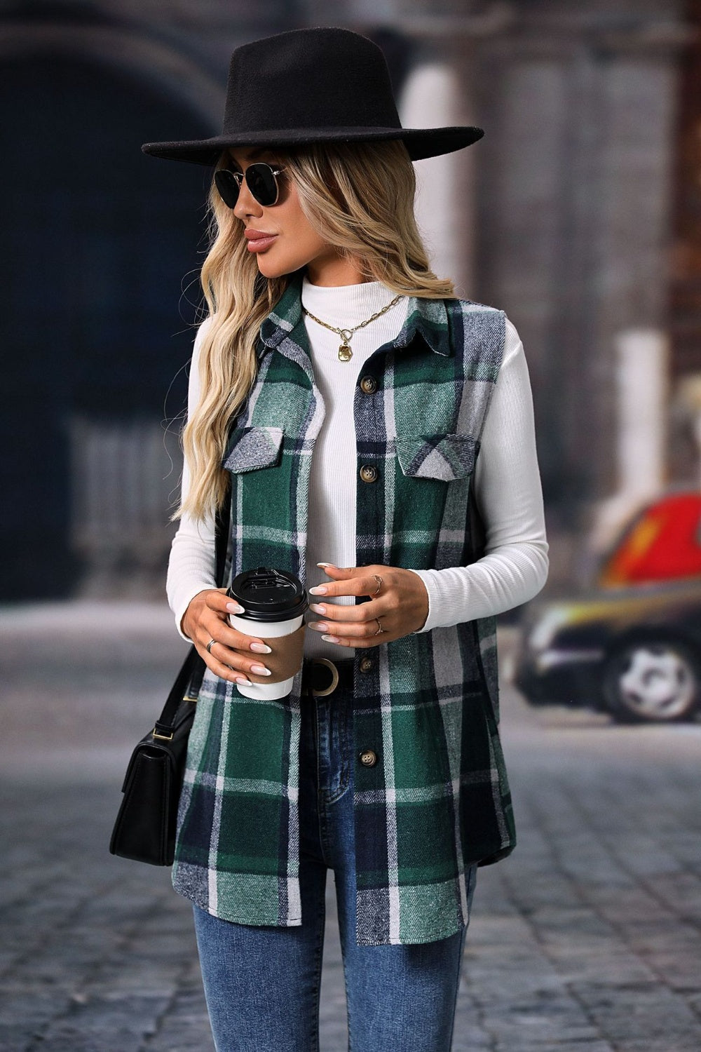 Blue Zone Planet | Plaid Button Up Vest Coat-TOPS / DRESSES-[Adult]-[Female]-2022 Online Blue Zone Planet