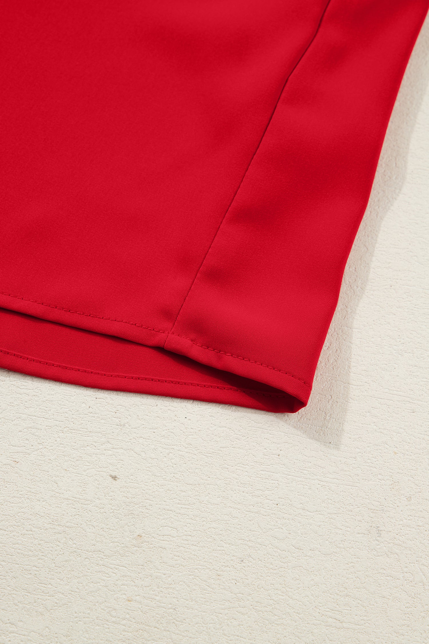 Fiery Red Frilled Trim Button Up Pleated Long Sleeve Shirt-Tops/Blouses & Shirts-[Adult]-[Female]-2022 Online Blue Zone Planet