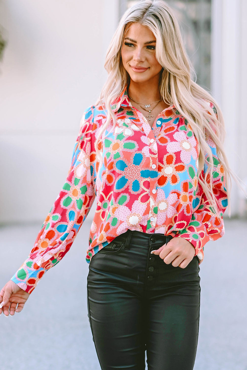 Multicolor Floral Print Bubble Sleeve Shirt-Sale (50% OFF)/30% OFF-[Adult]-[Female]-Multicolor-S-2022 Online Blue Zone Planet