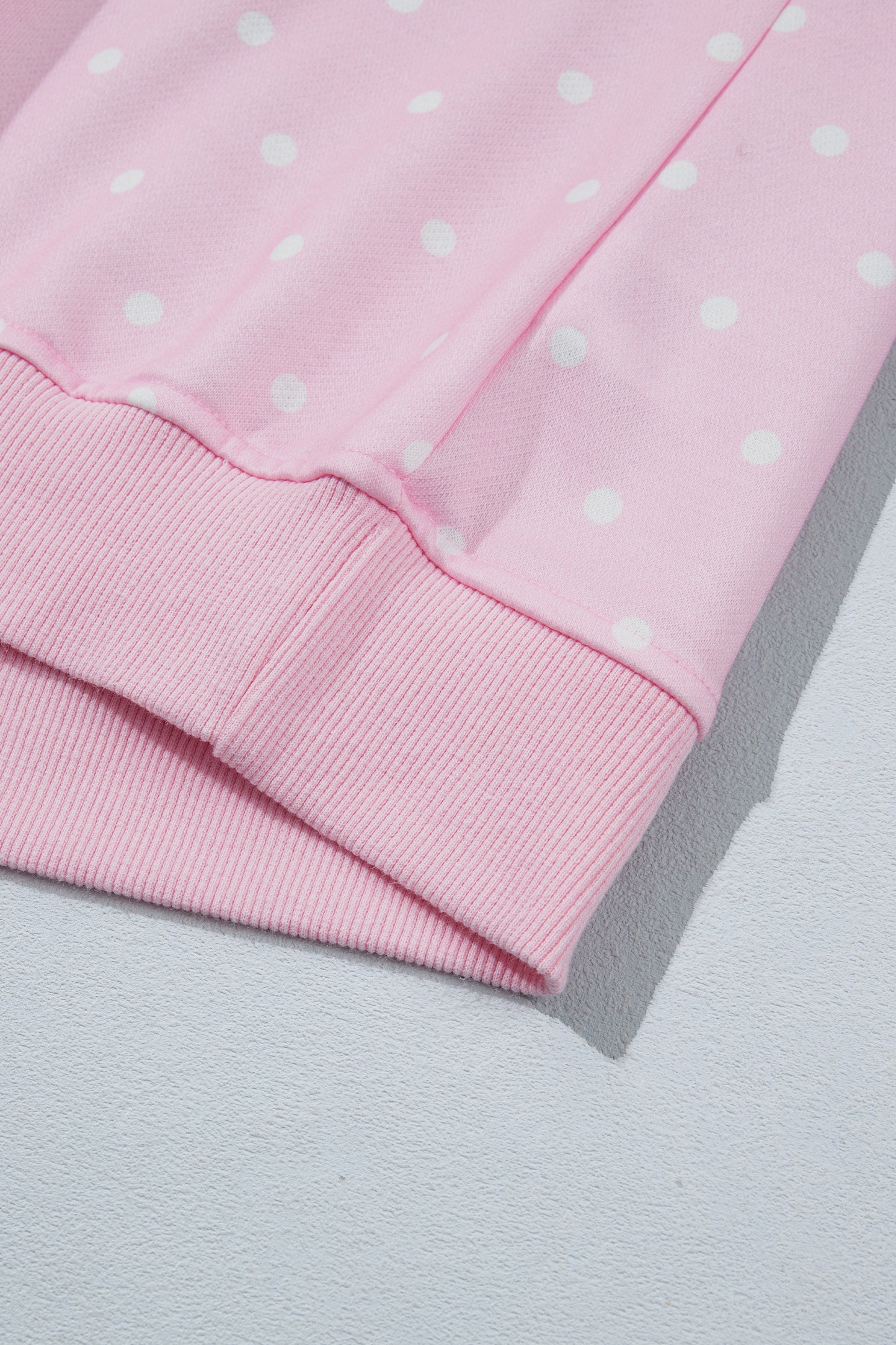 Pink Polka Dot Print Metal Button Collar Casual Pullover Sweatshirt-Tops/Sweatshirts & Hoodies-[Adult]-[Female]-2022 Online Blue Zone Planet