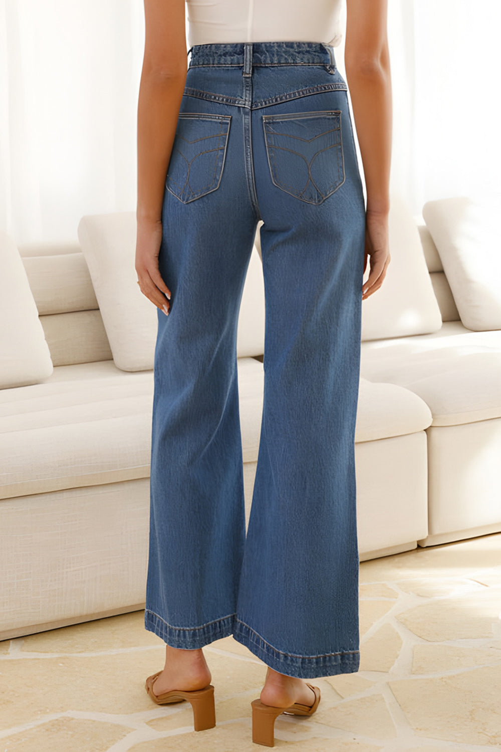 High Waist Bootcut Jeans with Pockets-BOTTOMS SIZES SMALL MEDIUM LARGE-[Adult]-[Female]-2022 Online Blue Zone Planet