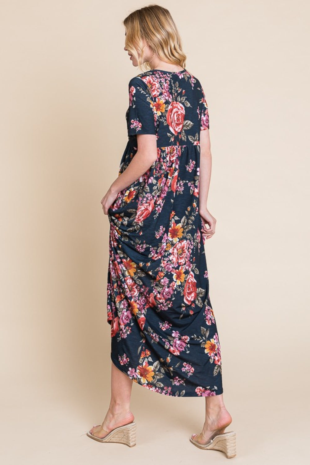 Blue Zone Planet | BOMBOM Floral Short Sleeve Maxi Dress-TOPS / DRESSES-[Adult]-[Female]-2022 Online Blue Zone Planet