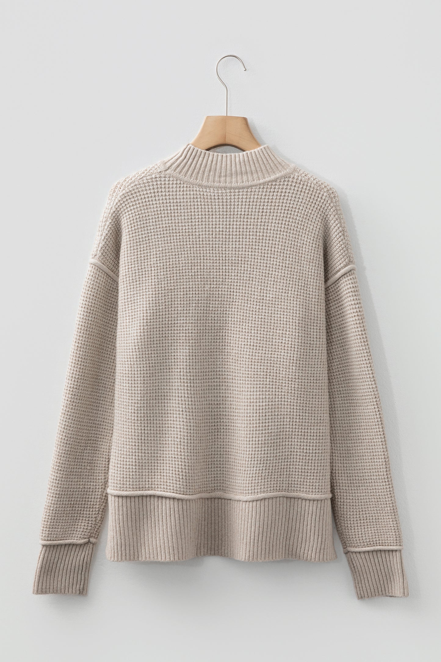 Gray Morn Waffle Texture Knit Ribbed High Neck Drop Shoulder Sweater-TOPS / DRESSES-[Adult]-[Female]-2022 Online Blue Zone Planet