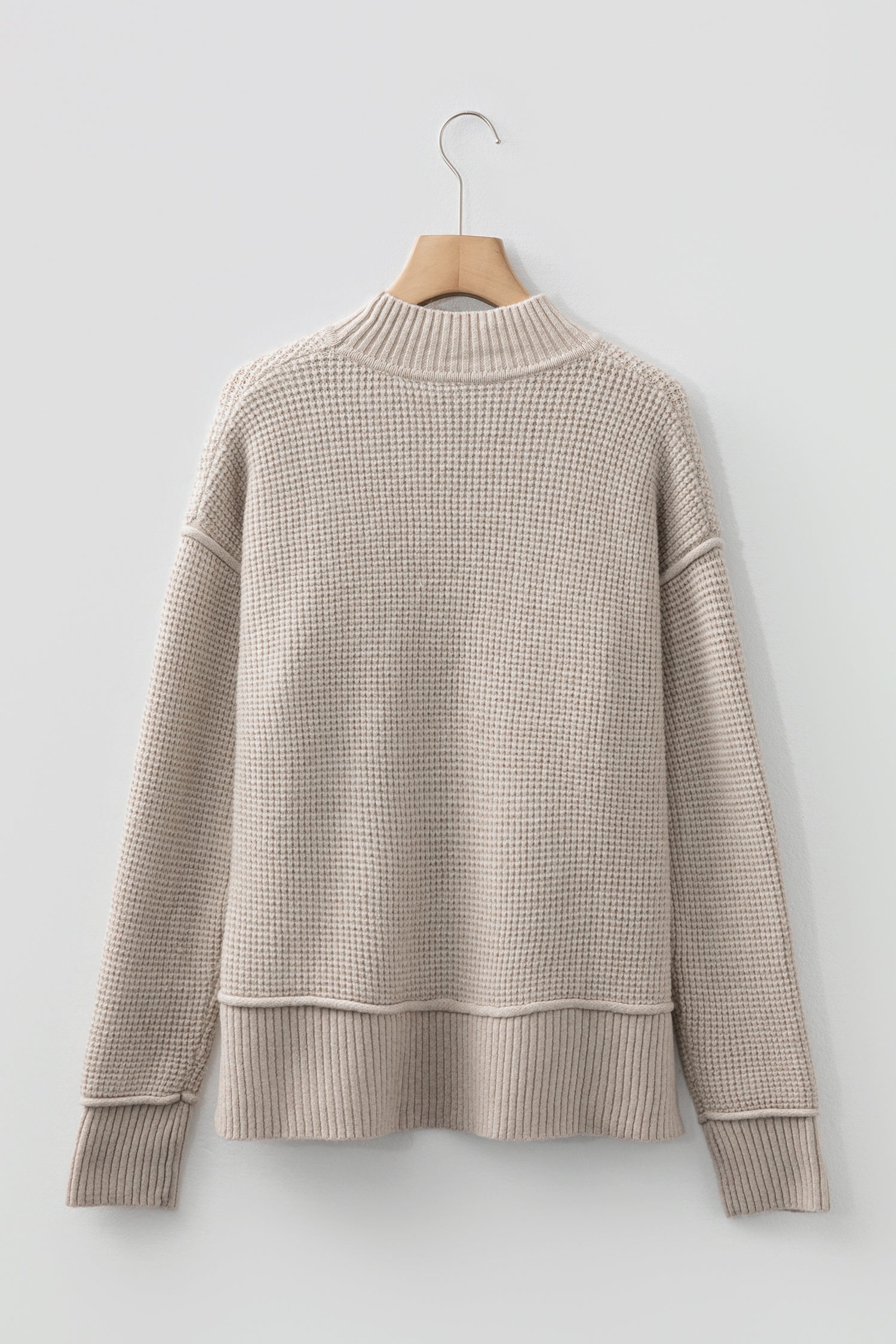 Gray Morn Waffle Texture Knit Ribbed High Neck Drop Shoulder Sweater-TOPS / DRESSES-[Adult]-[Female]-2022 Online Blue Zone Planet