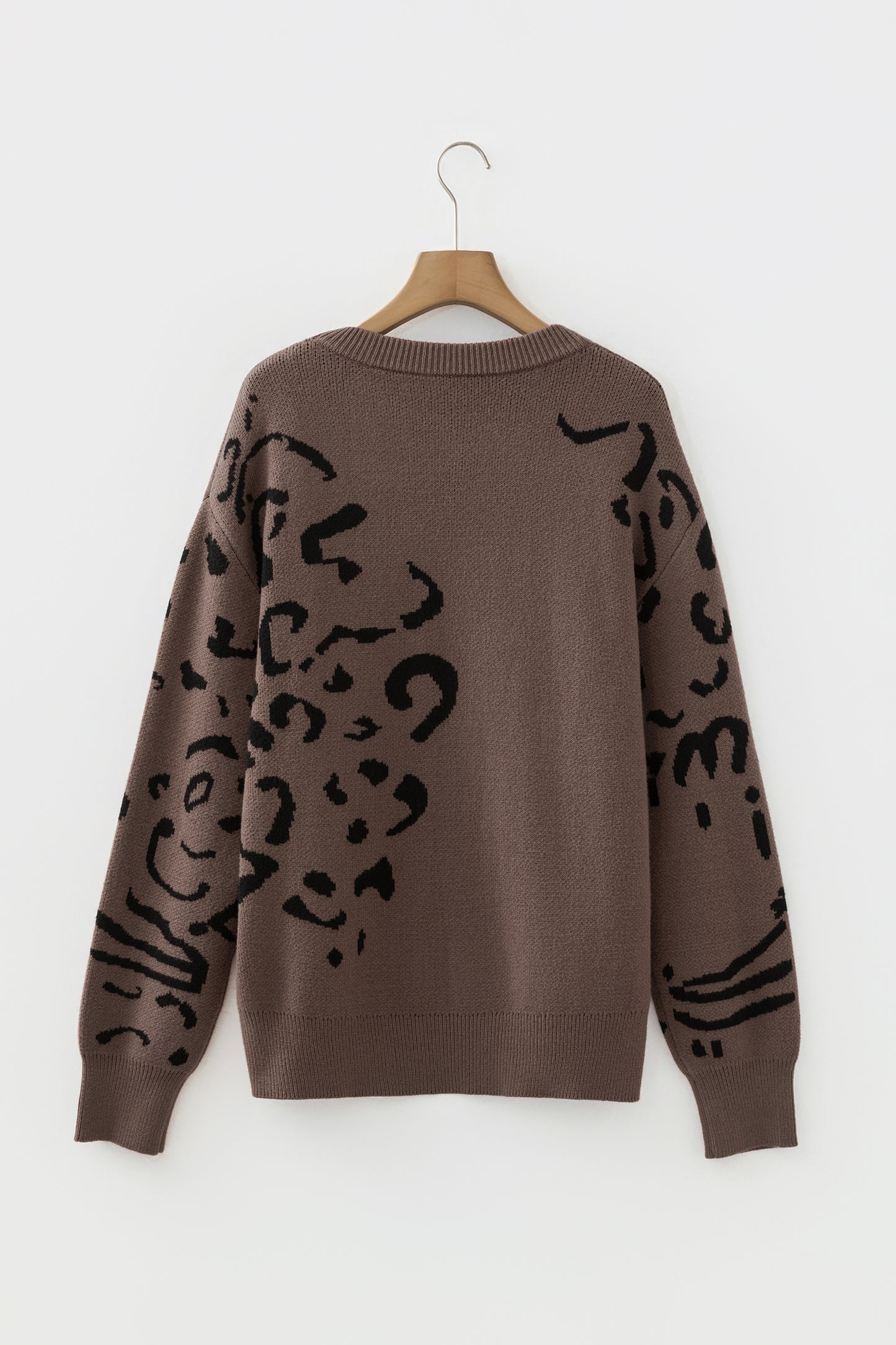 Camel Asymmetric Leopard Print Detail Drop Shoulder Sweater-TOPS / DRESSES-[Adult]-[Female]-2022 Online Blue Zone Planet